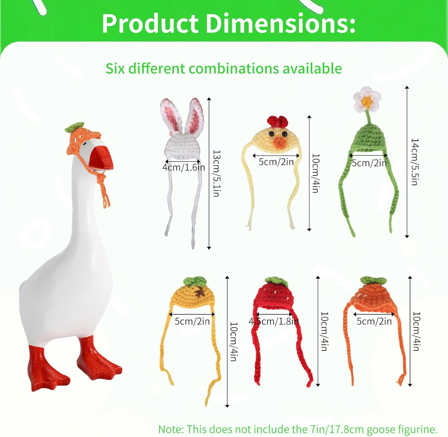 6pcs Desk Goose Hats, Mini Knitted Woolen Headwear for 7in/17.8cm Magnetic Goose Statue Festive Porch Geese Costume Accessories & Decorative Keychain Outfits