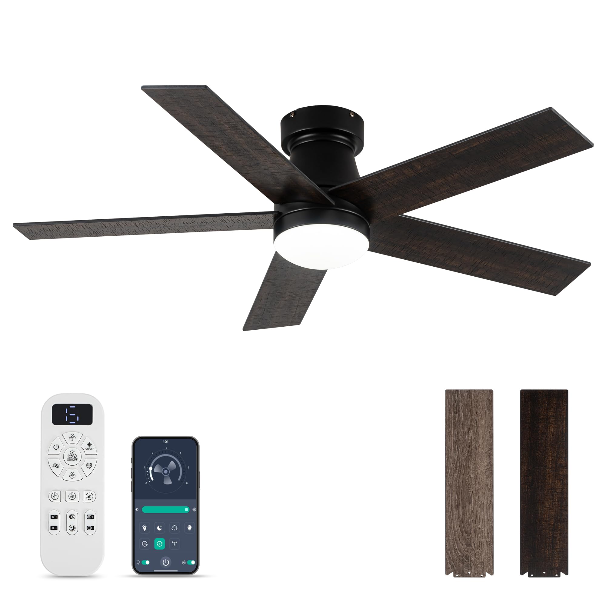 Ceiling Fans with Lights and Remote Control Bedroom Ceiling Fan with Light 3-Color LED Dimmable and Replaceable Memory