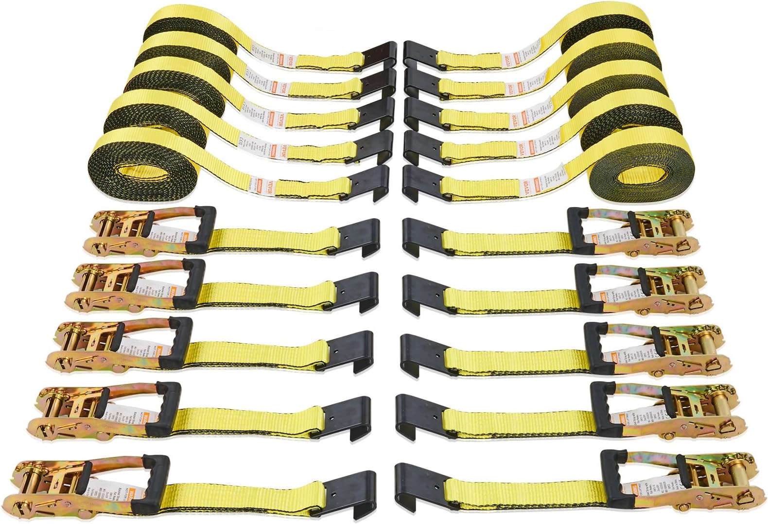 VEVOR Flat Hook Ratchet Straps (10PK), 10,000 lb Break Strength, 2" x 30' Heavy Duty Tie Down Straps, Track Spring Fittings, 3,333 Pound Working Load, for for Flatbed, Truck, Trailers Pickup