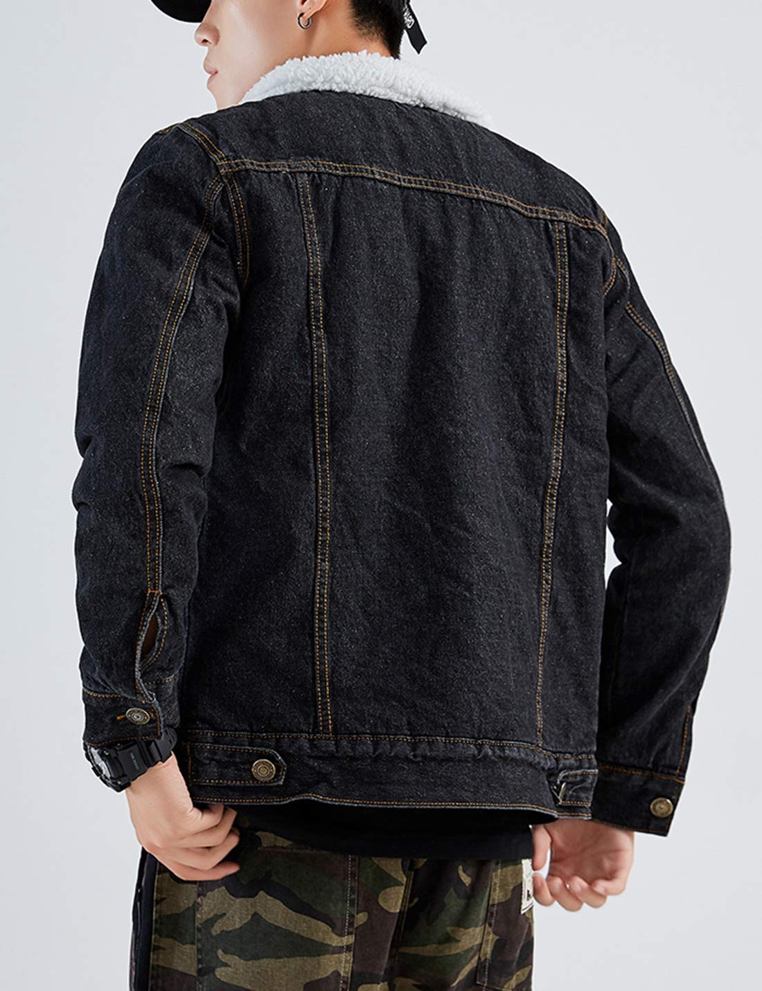 Omoone - Chaqueta de mezclilla gruesa con forro polar de borreguito y solapa, chaqueta de camionero para hombre