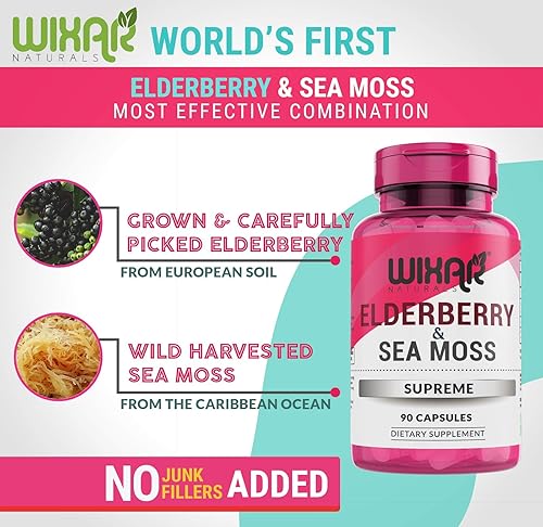 Miniatura 4 de Cápsulas Supreme de saúco y musgo marino  Bayas de saúco negro natural con píldoras de musgo marino silvestre  90 cápsulas  Antioxidantes