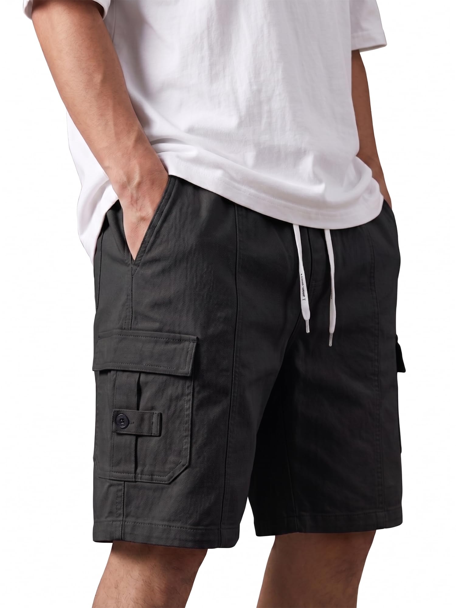 mehrang Casual Solid Cotton Blend Cargo Shorts with Drawstring, Relaxed Fit Lightweight Summer & Outdoor Wear with Multiple Pockets, Bermuda Shorts for Men.-picture-12
