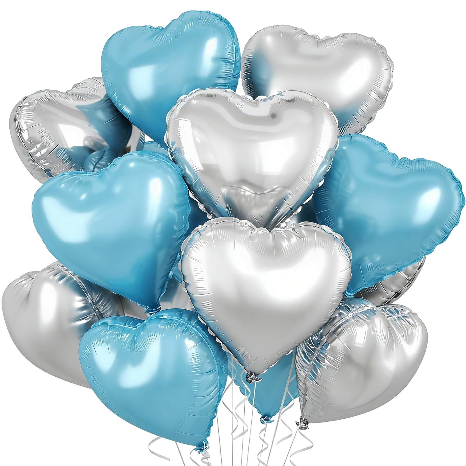 Heart Balloons, 18 Inch Heart Shape Balloons Silver Blue, Helium Foil Balloon for Birthday Valentine's Day Engagement Mother's Day(12 Pcs) โ image 1