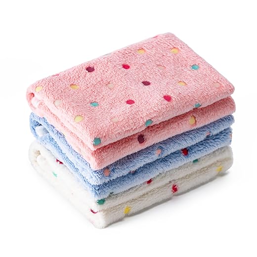 1 Pack 3 Blankets Super Soft Fluffy Premium Fleece Pet Blanket Flannel Paw Printed Throw for Dog Puppy Cat (Small 23x16'', White, Pink, Blue)