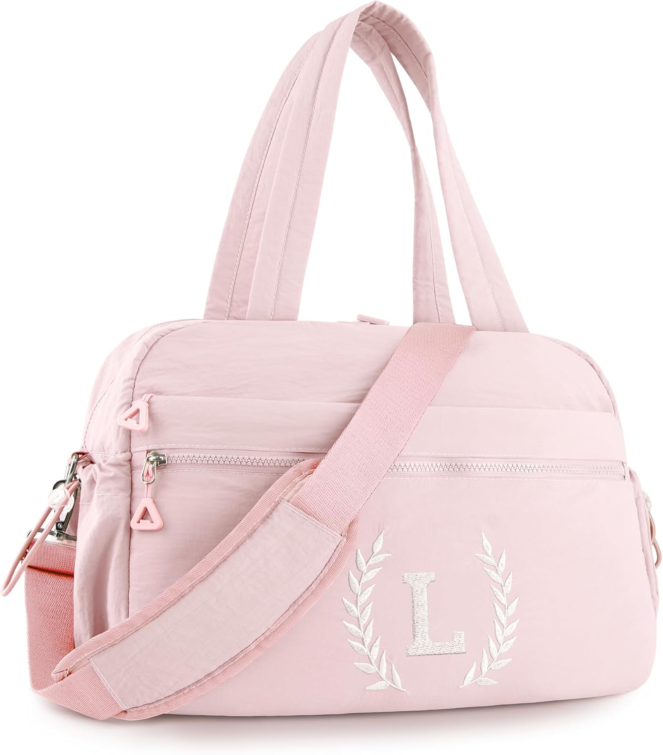 Gift for Women, Kid & Friend, Initial Girls Duffle Bag, Monogrammed Personalized Overnight Weekender, Birthday Gifts for Teen, Mom, Daughter, Grandmother, Dad (Pink, L)