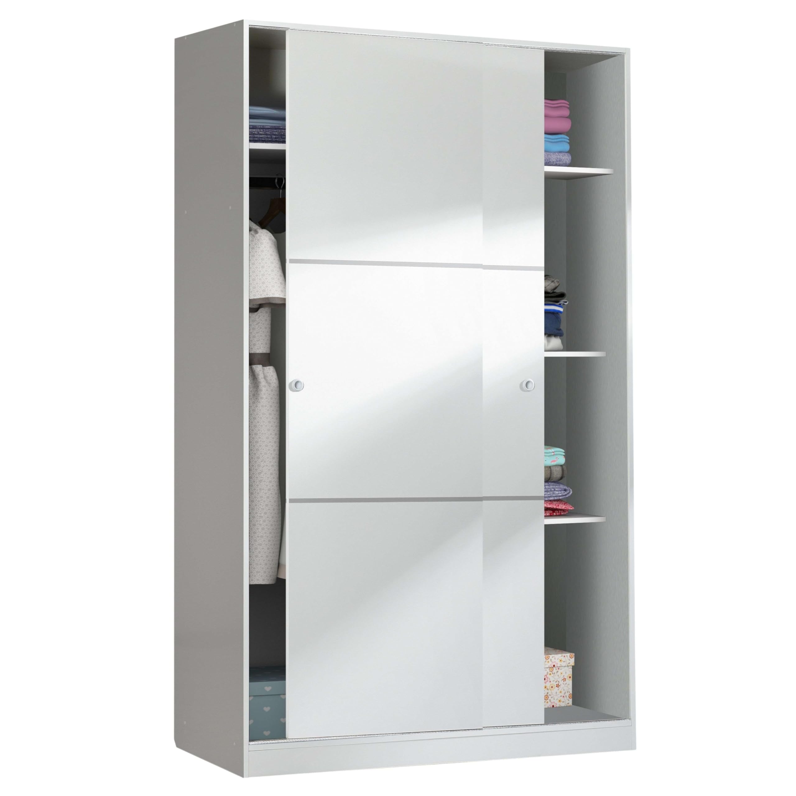 Miroytengo Armario Dormitorio Estilo Moderno en Blanco Brillo con 2 Puertas Correderas y Organizadores Internos 120x200 cm