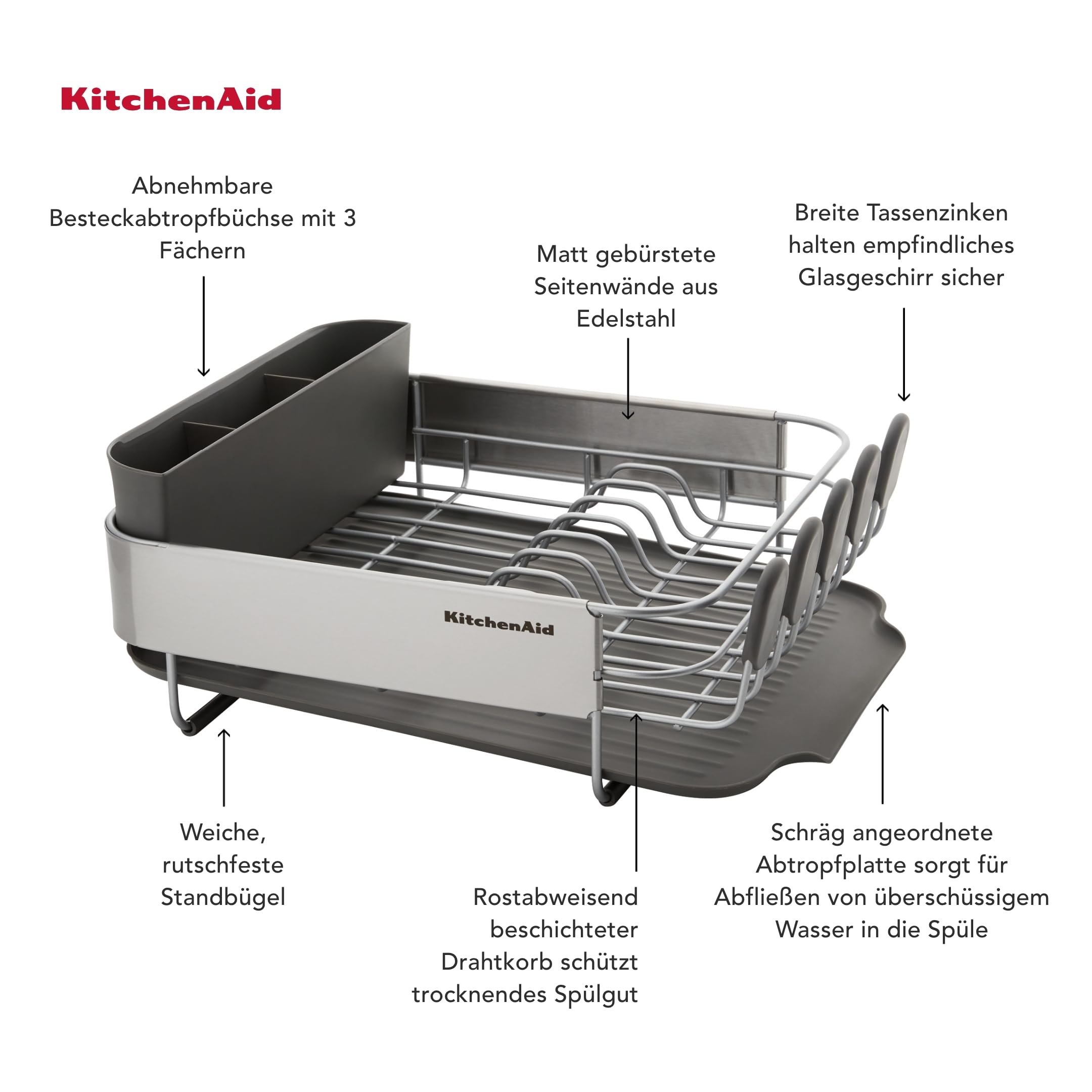 KitchenAid Kompaktes Geschirr-Trockengestell - Holzkohle Grau