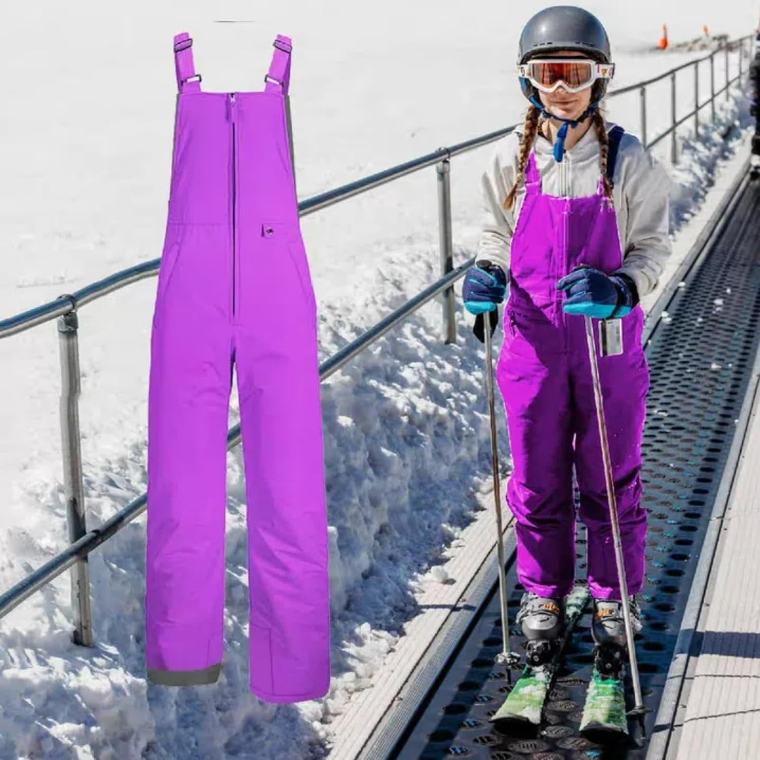 Teen Girls Bib Snow Pants Winter Waterproof Insulated Snowpants Kids Front Zipper Outdoor Ski Overall with Pockets