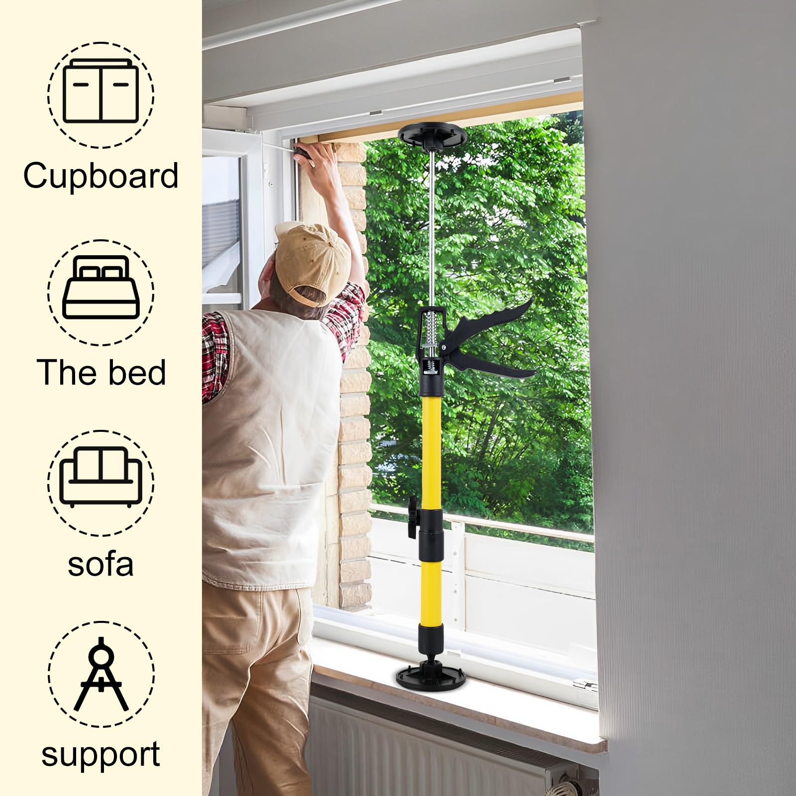 Foribyw 2Pcs Telescopic Support Rod Adjustable 30cm-59cm 3rd Hand Support System Heavy Duty Non-Slip Third Hand Lifting Tool 40KG Capacity Frame Tensioner Pole for Cabinet Drywall Woodworking - Image 2