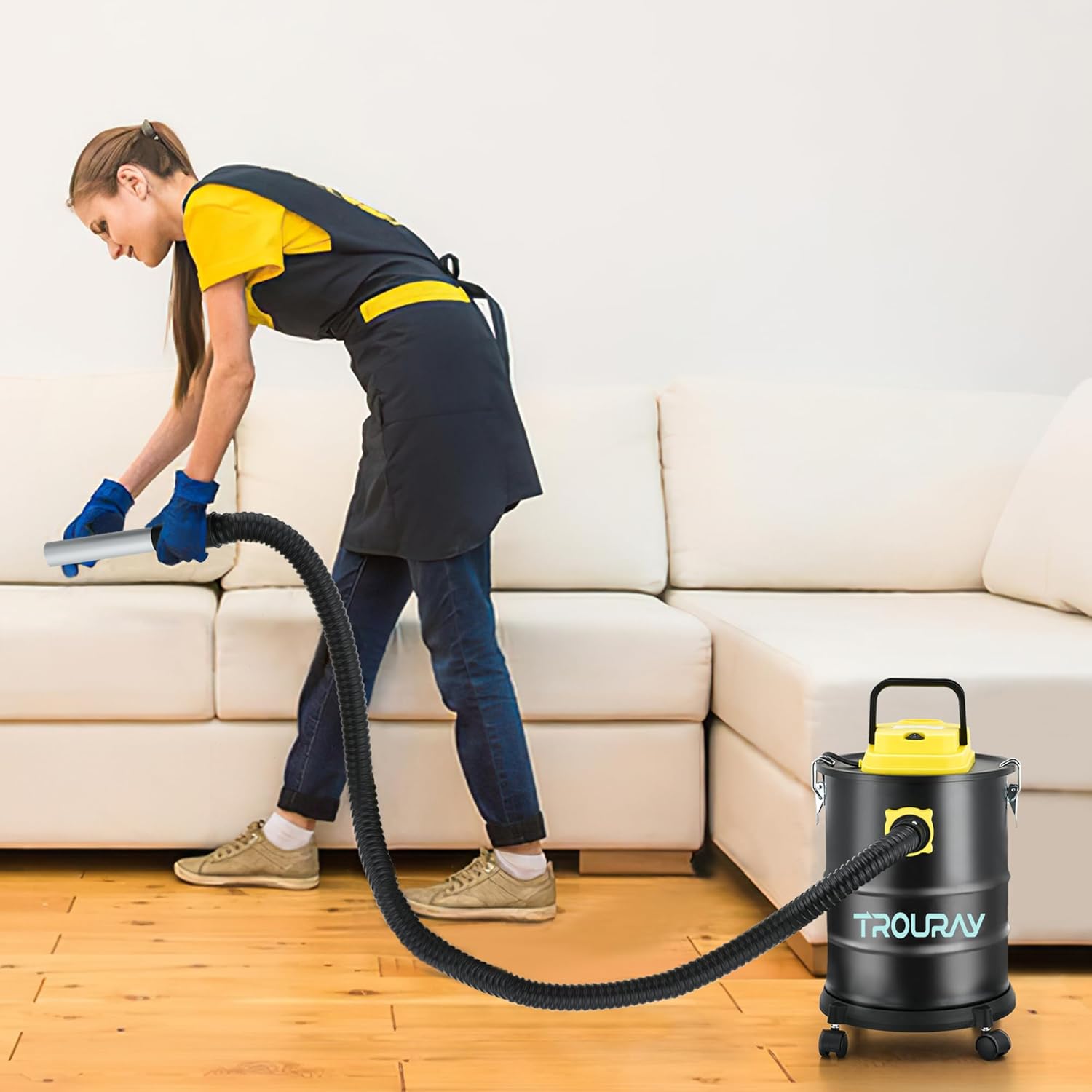 Fireplace Ash Vacuum Cleaner, 4 Gallon Heat Resistant Lightweight Canister Vacuum Cleaner with 1000W Powerful Suction Blowout for Fireplaces, Pellet Roasters, Woodstoves Pellet Ash Vacuums