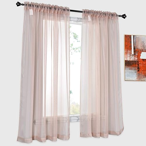 DONREN 2 paneles de cortinas traslúcidas color rosa rubor liso elegantes con bolsillo para cortinero, paneles de gasa para ventana de dormitorio,