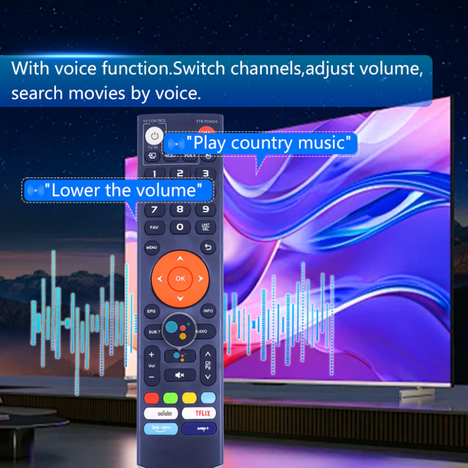 Mando a distancia de voz V3 Plus, repuesto compatible con vSeeBox V3 Plus V3 Pro Smart Bluetooth control remoto de voz