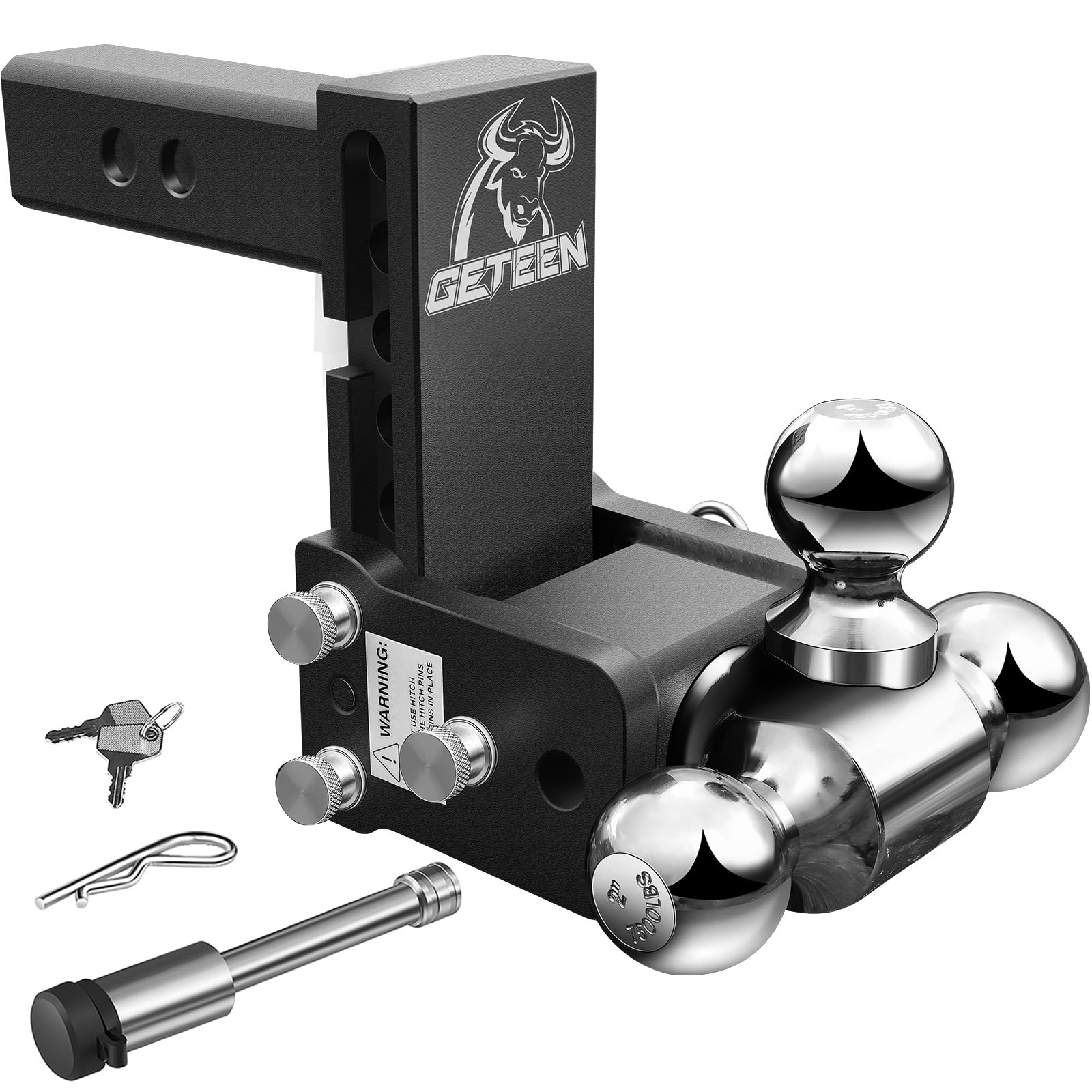 Geteen Trailer Hitches, Adjustable Trailer Hitch Ball Mount - Fits 2" Receiver, Tri-Ball (1-7/8" x 2" x 2-5/16"), 5" Drop, 10,000 GTW - GT20053B