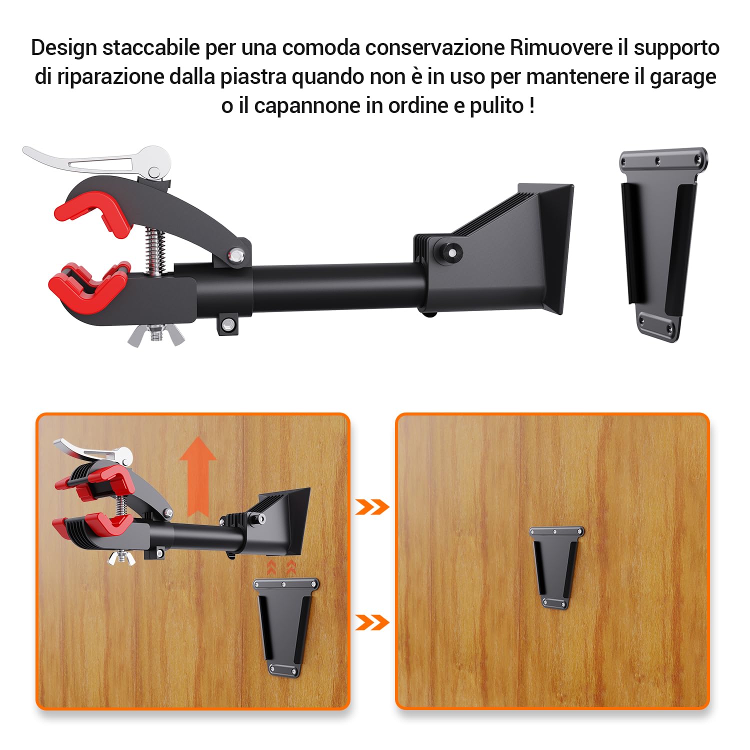 Sportneer Supporto da Parete per Bicicletta, Regolabile, Rimovibile, per Riparazione e Manutenzione, Nero, Plastica e Metallo