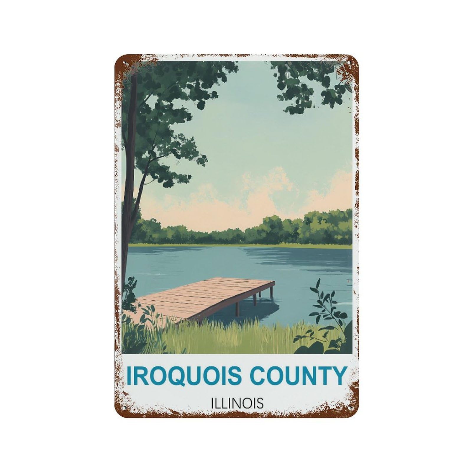 Iroquois County Illinois Retro Design Tin Painting Vintage Tin Sign 08x12inch(20x30cm) Wall Art for Home Office Bedroom Living Room Cafes Wall Decor