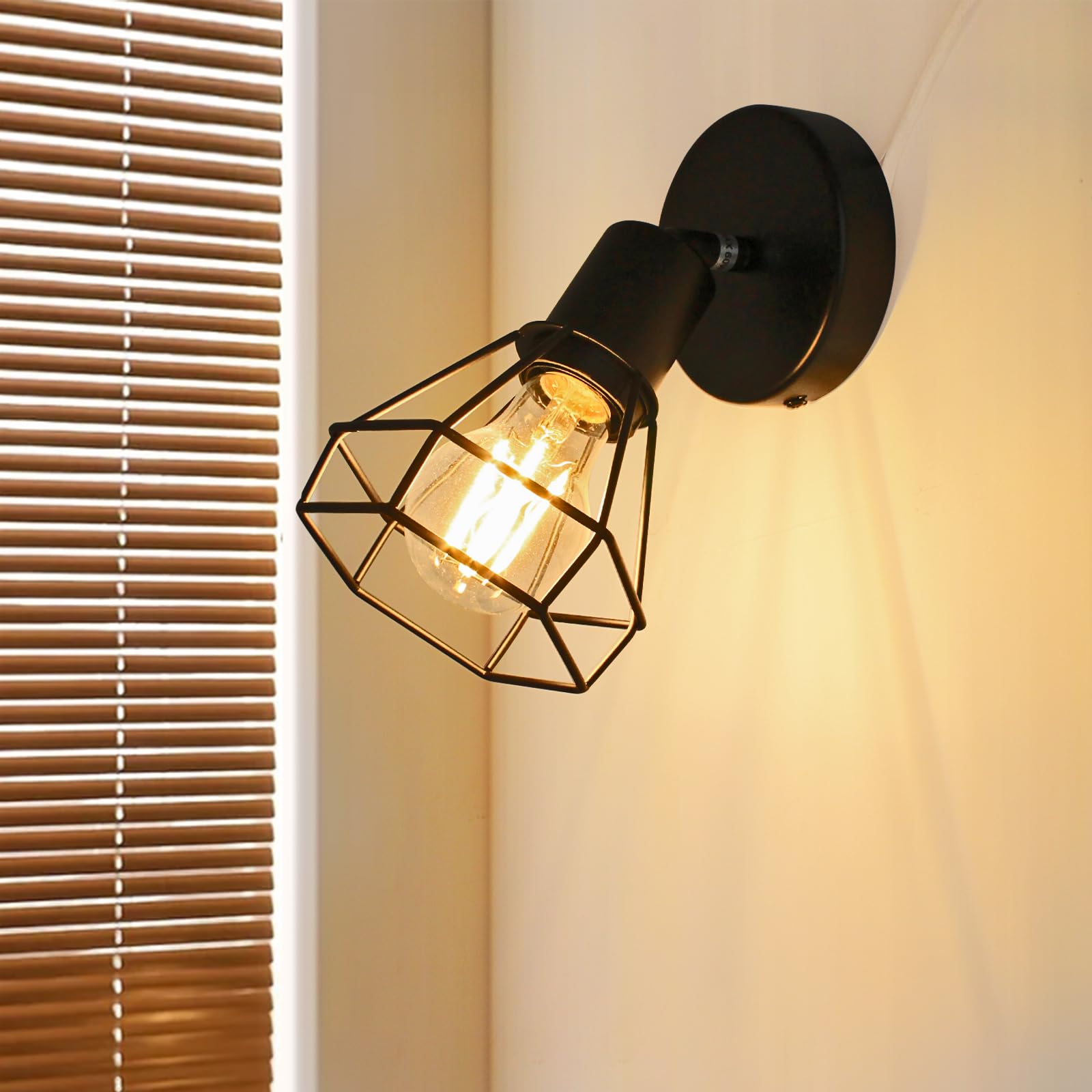 HiBay Aplique de Pared E27 Vintage Giratoria 350°,Lampara de Pared Industrial Negro para Salon Cocina Dormitorio(Sin Bombilla)