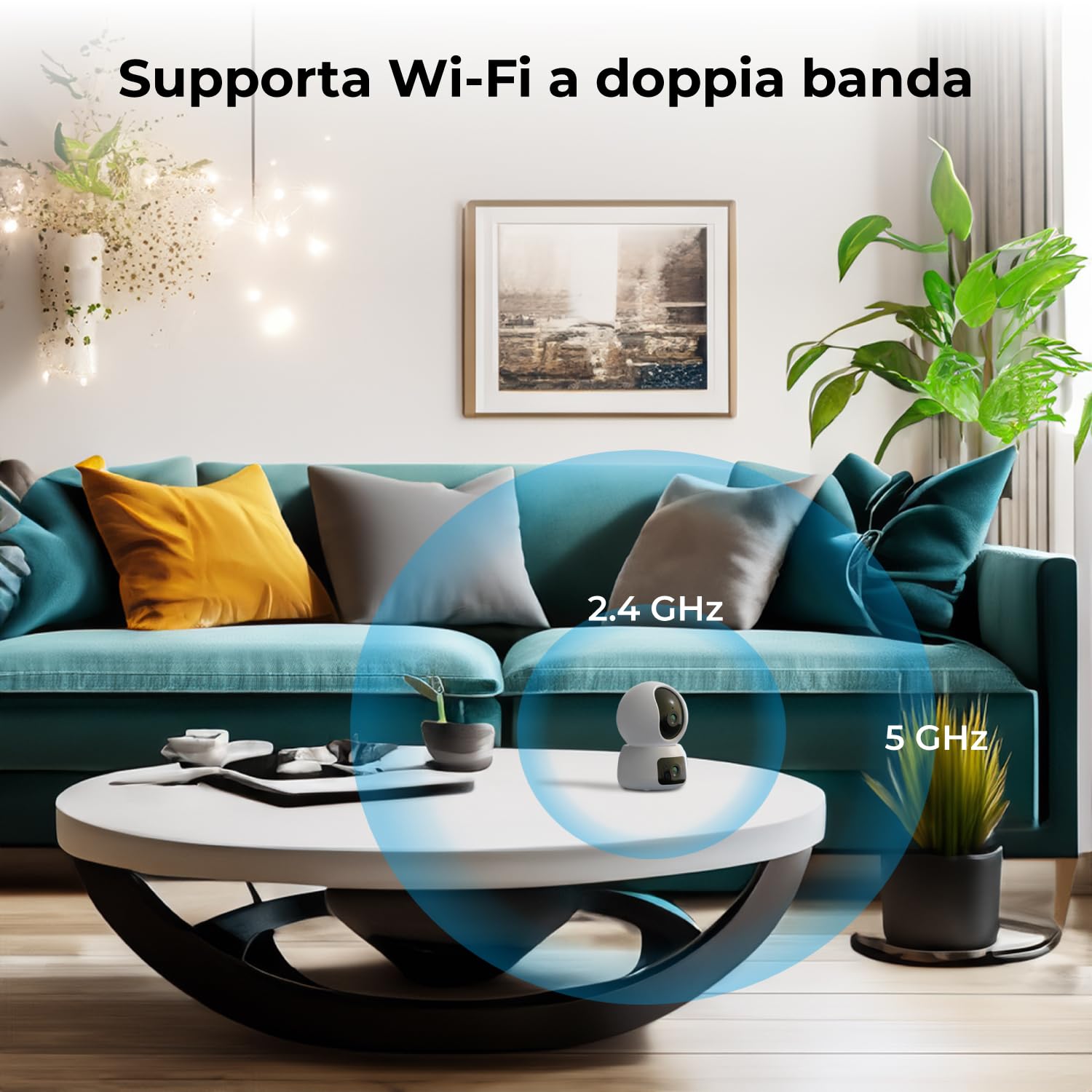 TWIN Telecamera Wi-Fi Interno 2K 3MP+3MP, Doppia Lente, PT, Videocamera sicurezza, Rilevamento persone, Tracciamento movimenti, 2.4/5GHz Visione Notturna Audio registrazione SD-Cloud/NVR