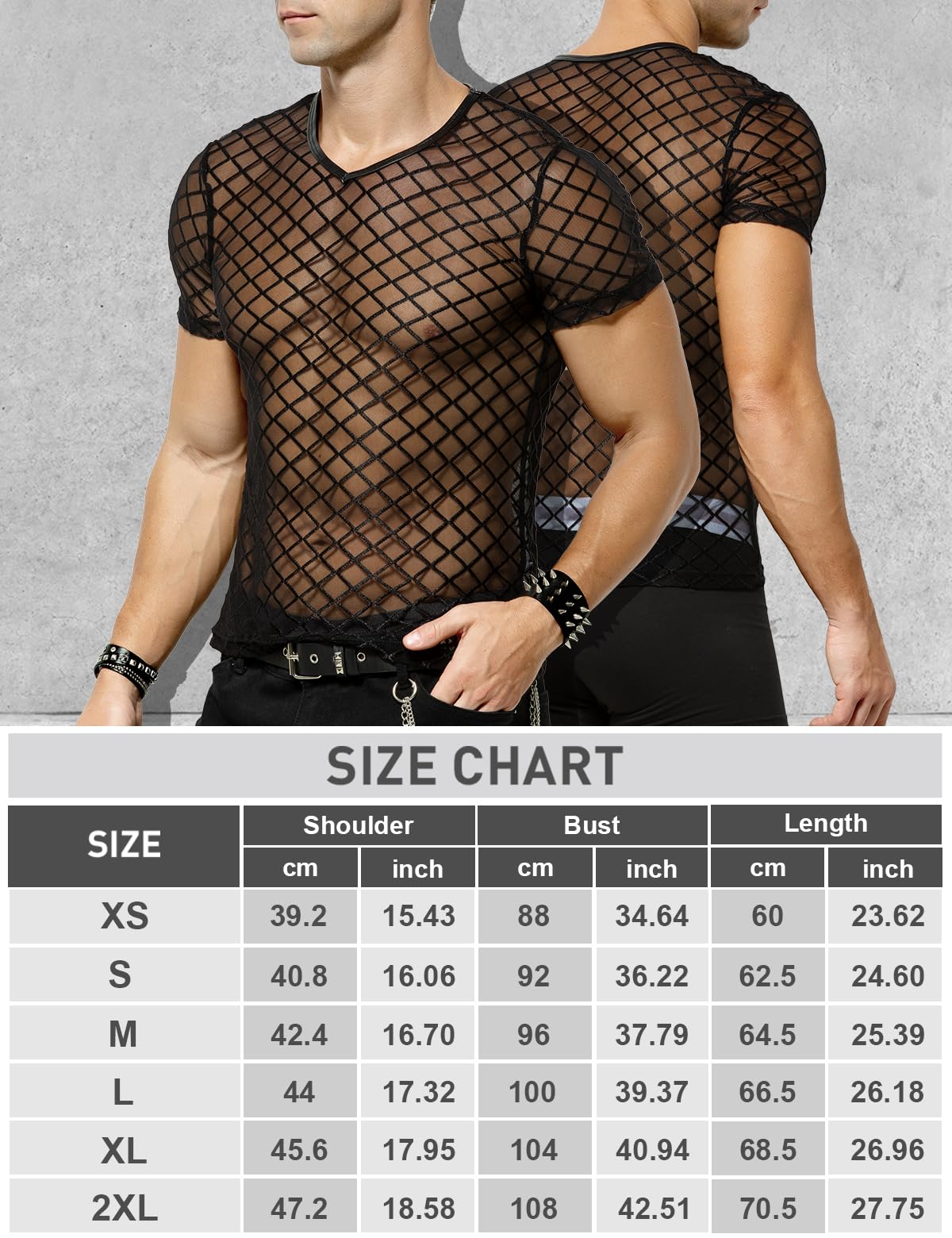 Casey Kevin Maglia Trasparente Uomo Rete - Intimo Sexy Uomo - Mesh Fishnet T-Shirt - Uomo Vedere Attraverso Camicia Party