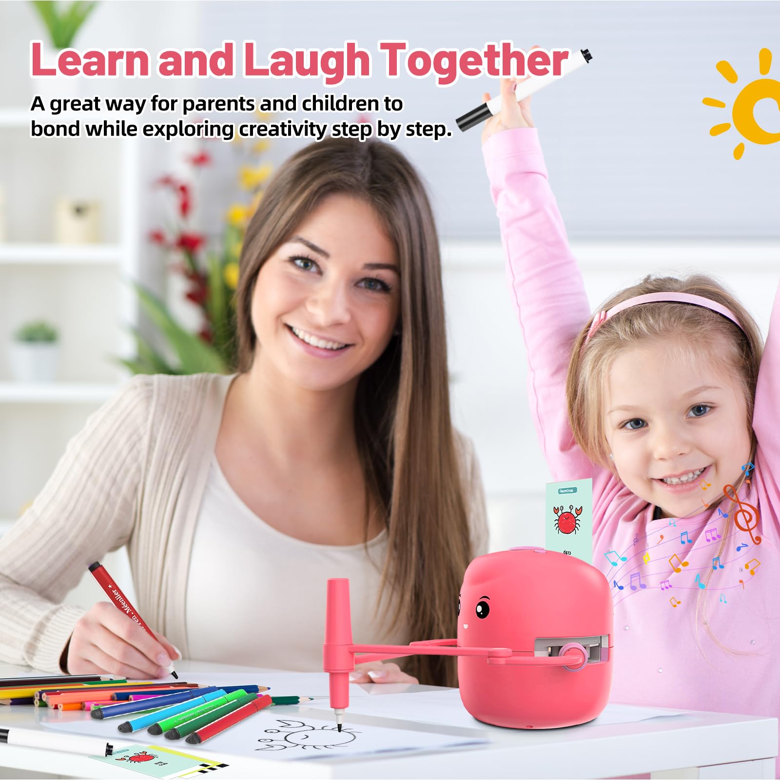 Robot de dibujo para niños con tarjetas educativas y bolígrafos, máquina educativa interactiva con voz, instrucciones de dibujo paso a paso para niños y niñas, aprendizaje temprano y juguetes STEM