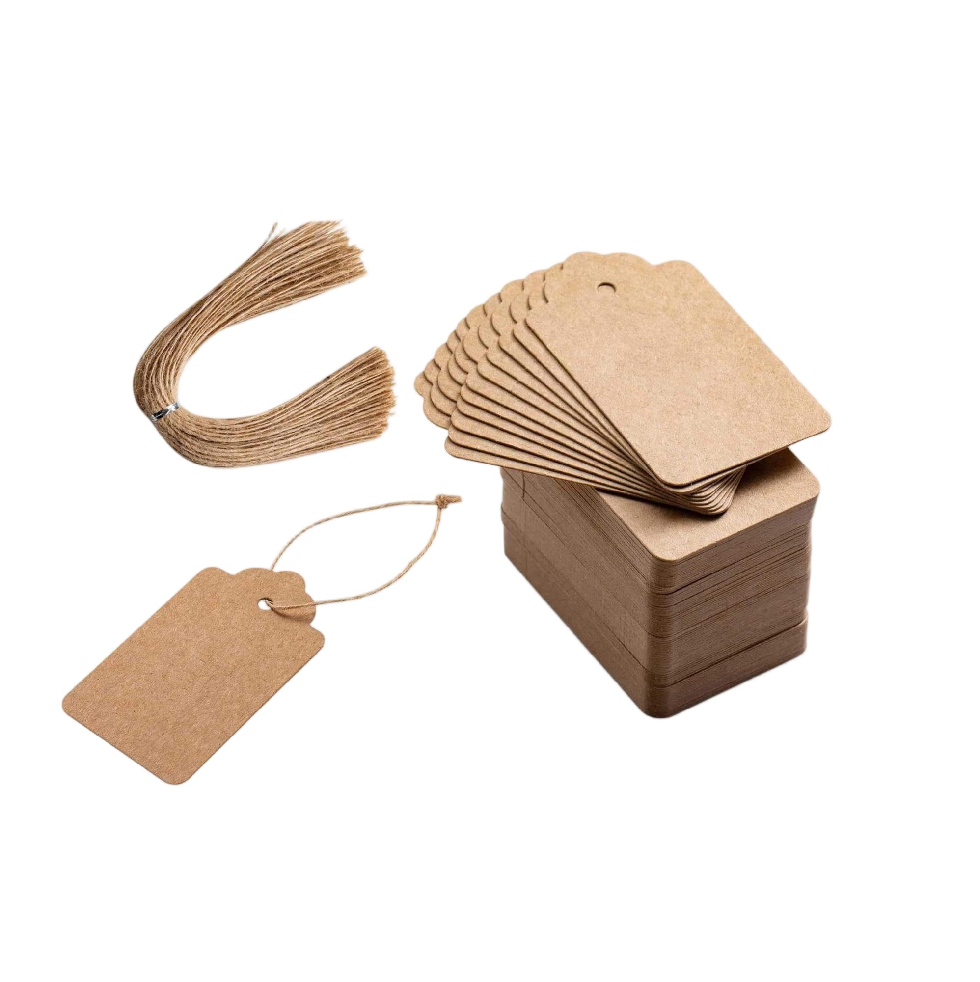 価格タグ ハンドメイド タグ 50枚セット - クラフト紙製 値札タグ 無地デザイン 7.1cm×4.3cm 茶色 麻ひも付き ギフト包装 diy 手作り クリスマス バレンタイン 贈り物用 価格タグ price tag ギフトタグ吊り下げタグ紐付き