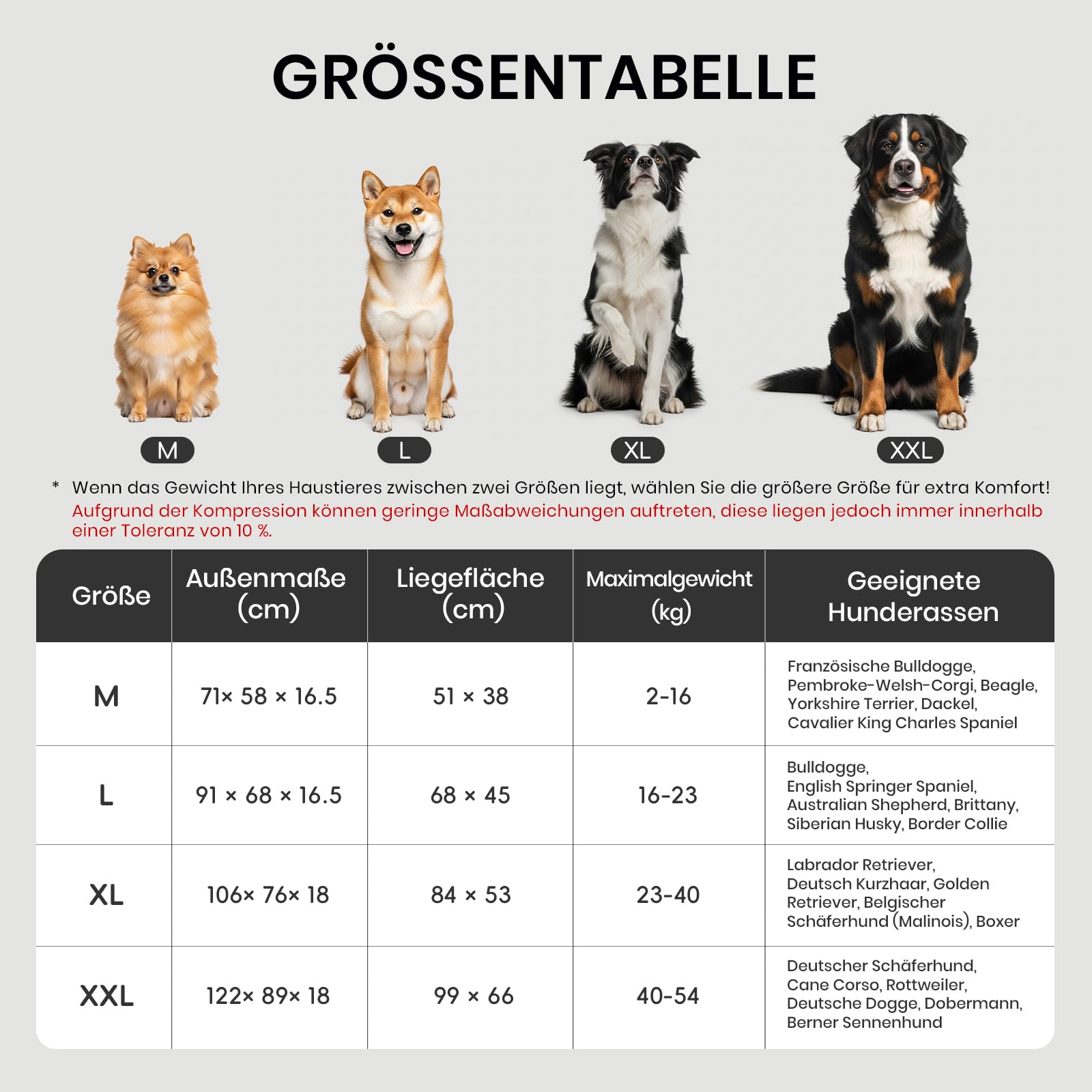 L'AGRATY XL Plus Hundebett, orthopädische Memory-Schaum-Hundebetten, waschbares Hundebett, hellgrau