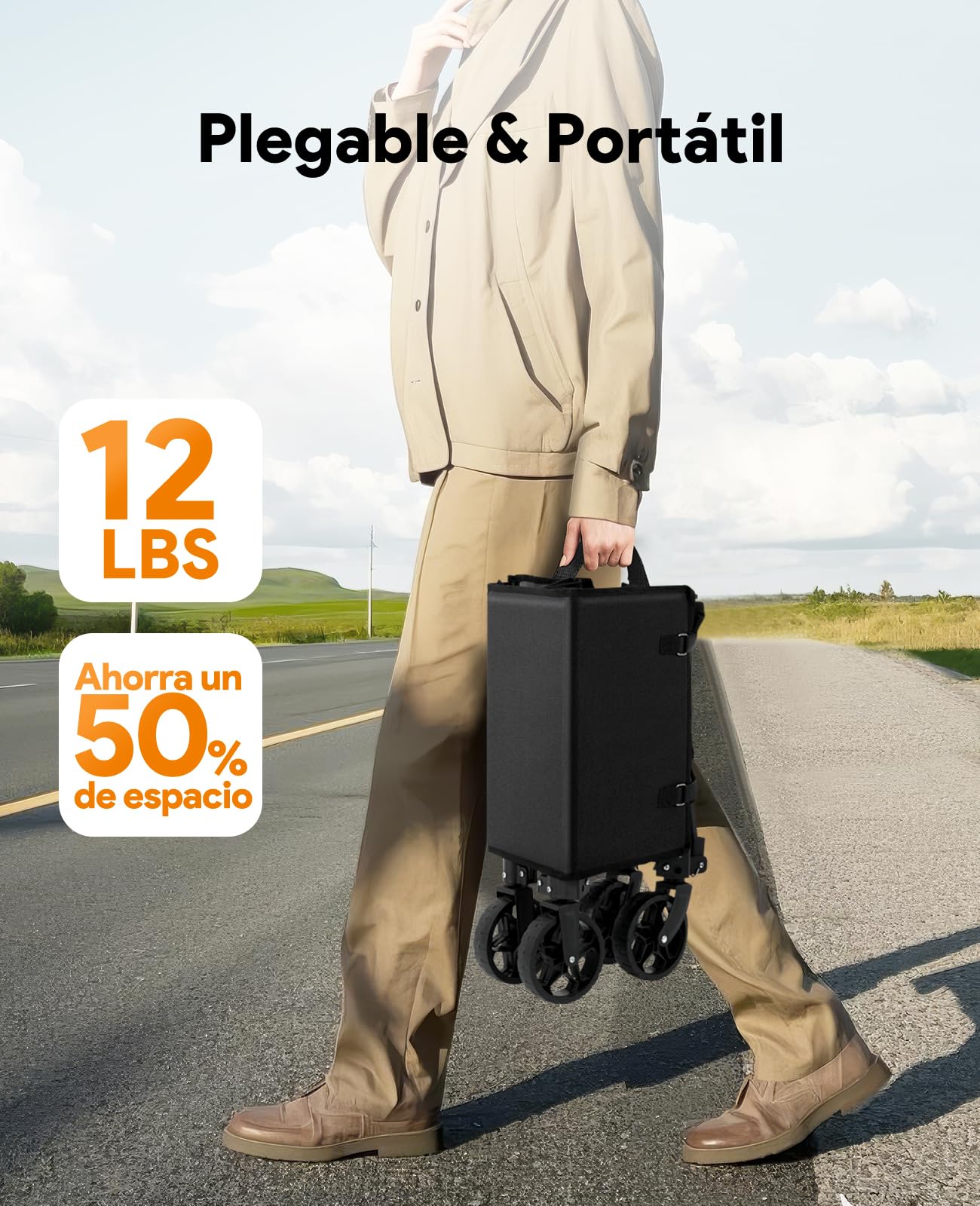 Vagón Plegable 3 en 1 Convertible en Banco, 120L Carro Plegable con Ruedas, 220LBS Carrito de Compra para Comestibles Carro Transporte para Playa, Camping, Jardín, Carretillas, Deporte, Negro Oscuro
