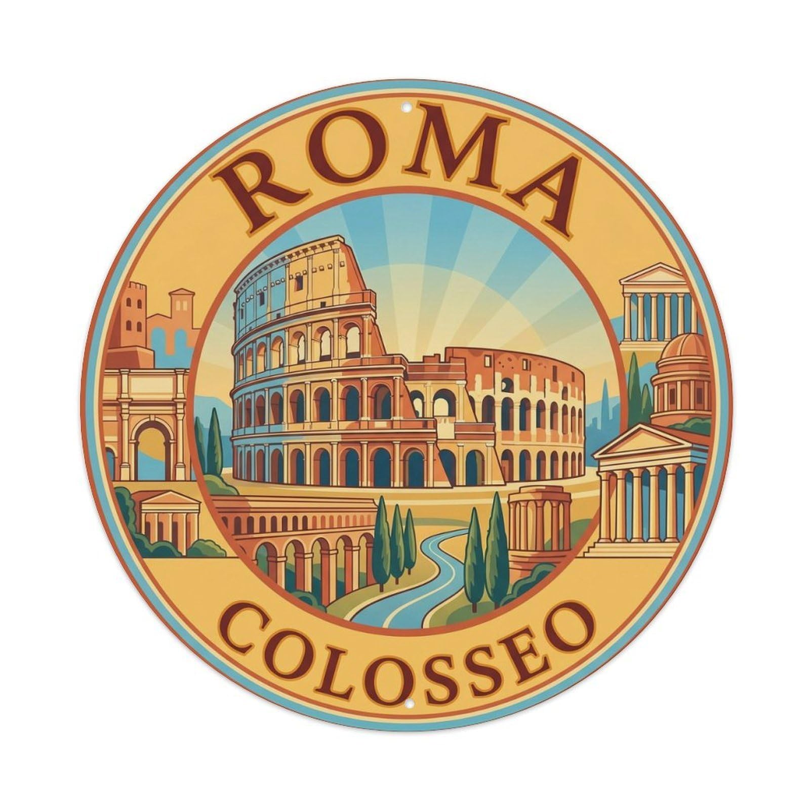 Vintage Travel Rome Colosseum Italy Metal Tin Sign Plaque