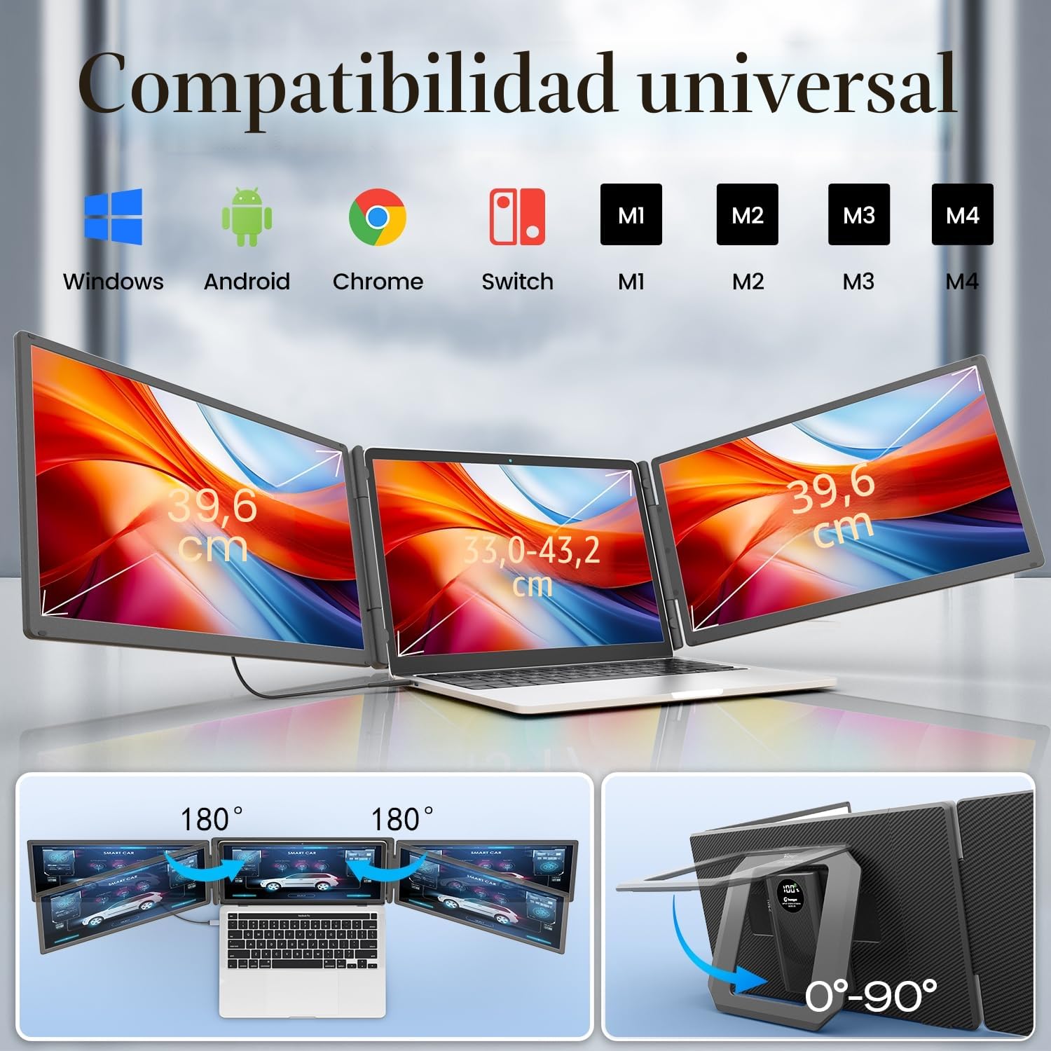 Teamgee Monitor Portátil Extensible 15,6" con Batería Externa, Plug & Play 1 Cable, Compatible con MacBook (M1-M4), Windows, Surface, ChromeBook, Ideal para Teletrabajo, Diseño, Negocios y Gaming