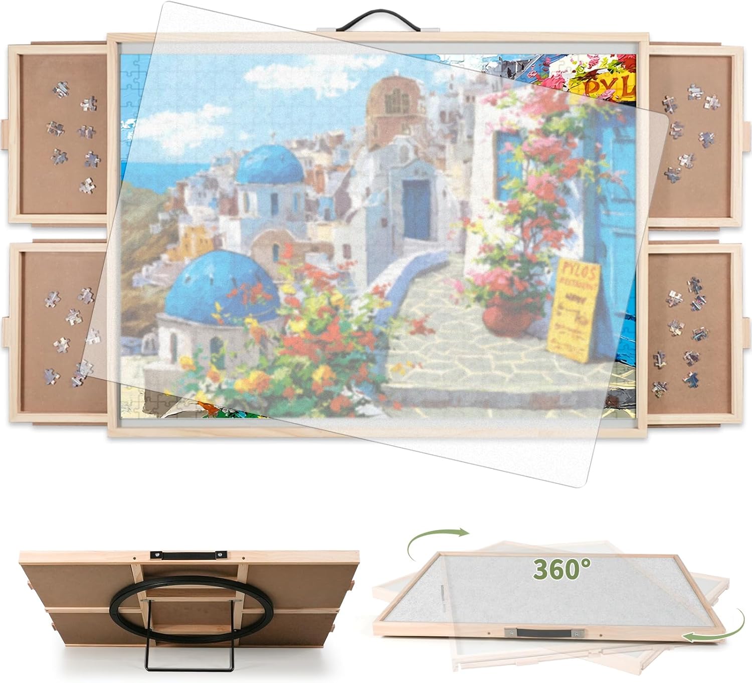 2000 Pieces 2-in-1 Tilting & Rotating Puzzle Board, 40.16"x28.5"Portable Puzzle Table with 4 Drawers & Cover Large-2000