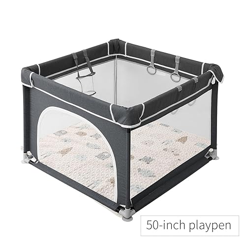 Miniatura 7 de bopoobo Tapete de juego para bebé de 50 x 50 pulgadas, tapete para corralito de bebé para piso, antideslizante, lavable, compatible con TODALE