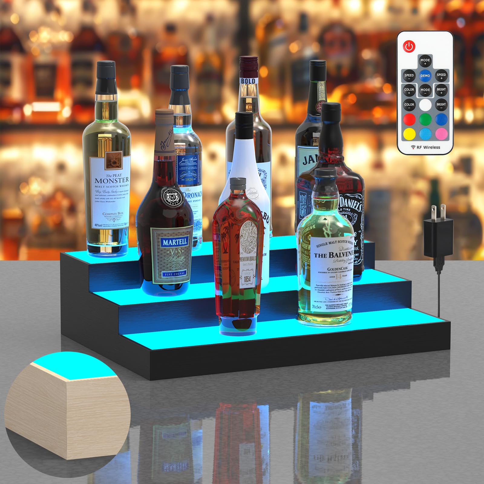 Photo 1 of Upcessory 3-Tier LED Liquor Bottle Display Shelf 16 Inch Black