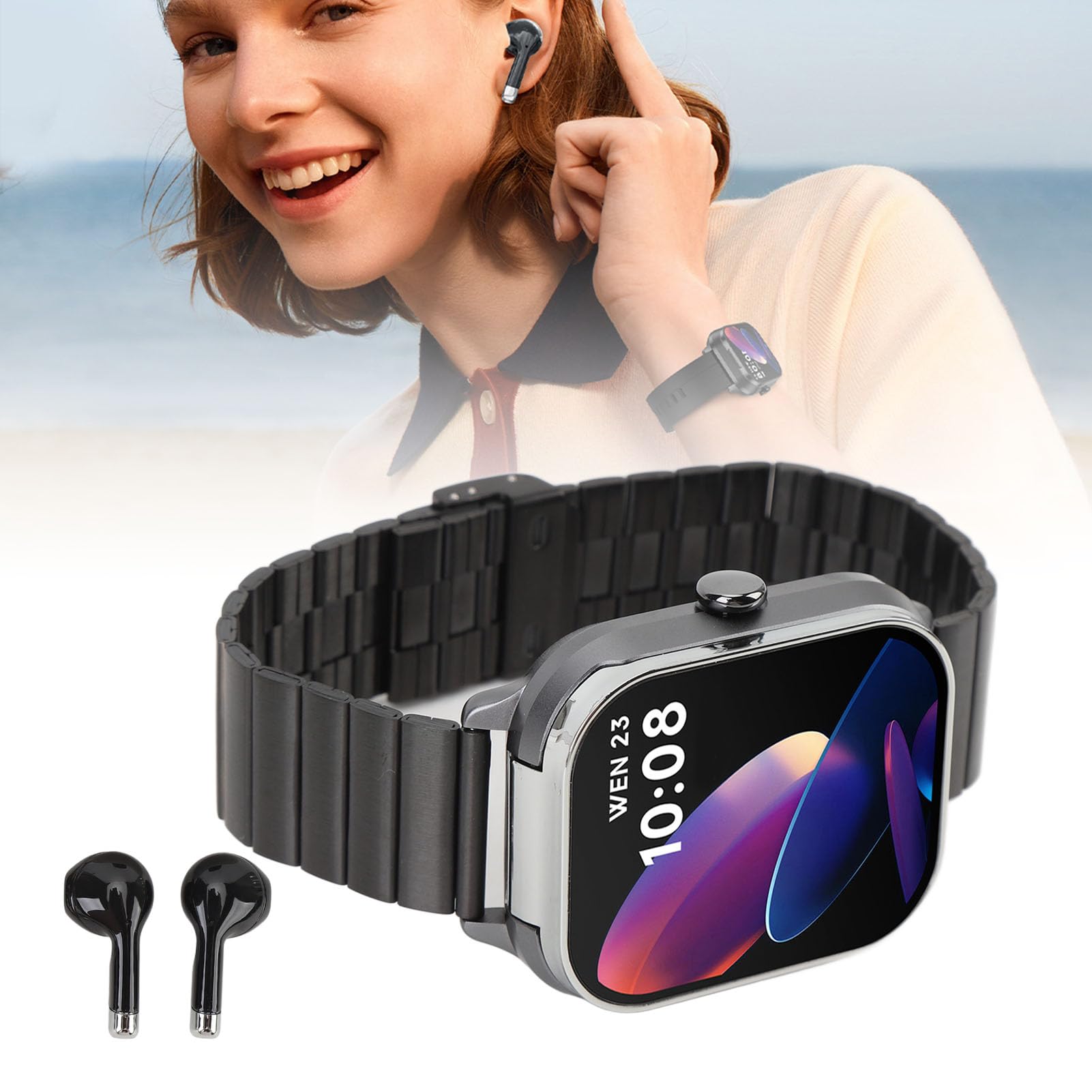 VBESTLIFE 2,01 Pouces TFT Montre Intelligente avec écouteurs 2 en 1 NFC