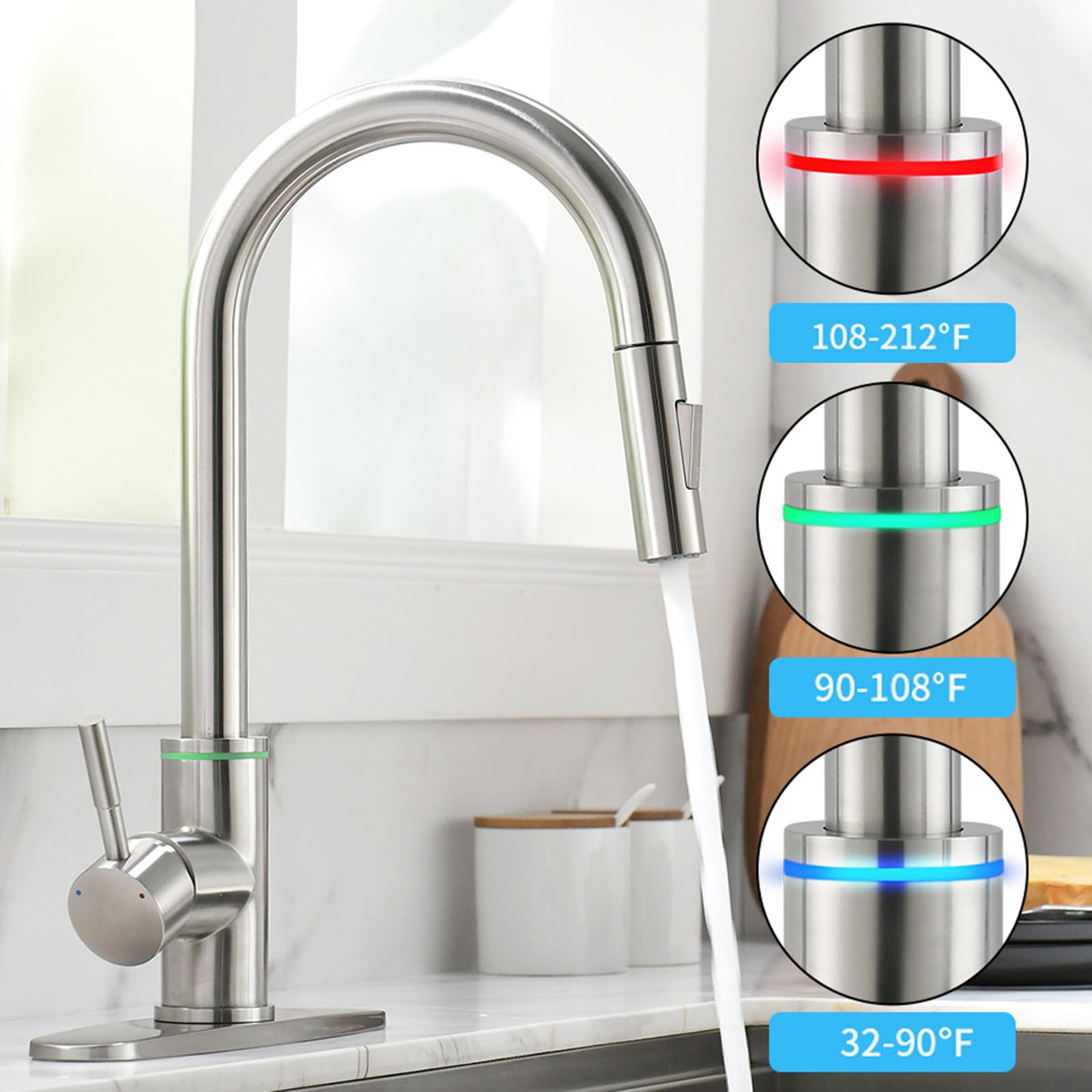 XJTNLB Rubinetto Cucina con Sensore Touch Led Estraibile