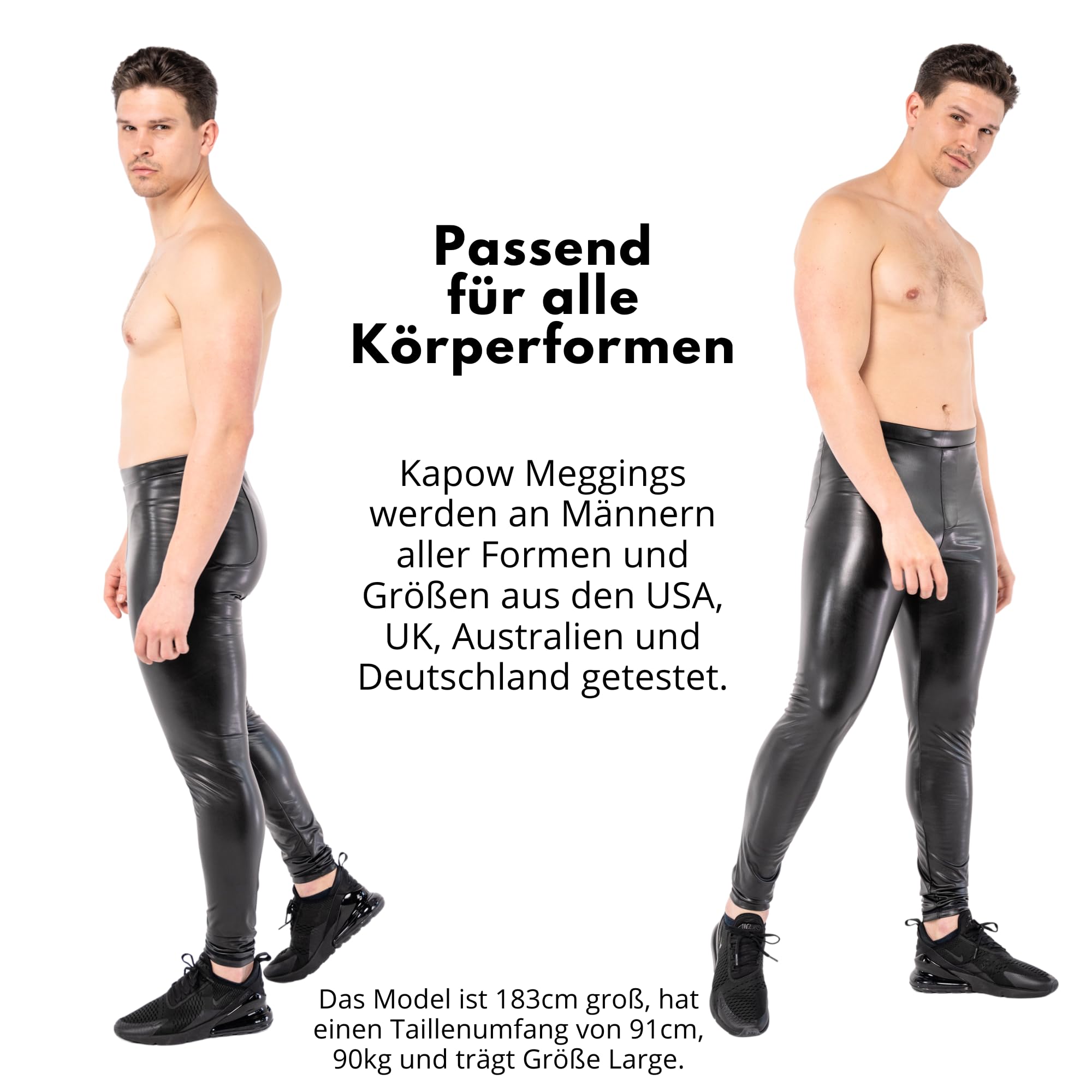 Kapow Meggings Herren-Leggings in Lederoptik, Matte Hose in Veganer Lederoptik mit Taschen und Kordelzug für Festivals und Partys