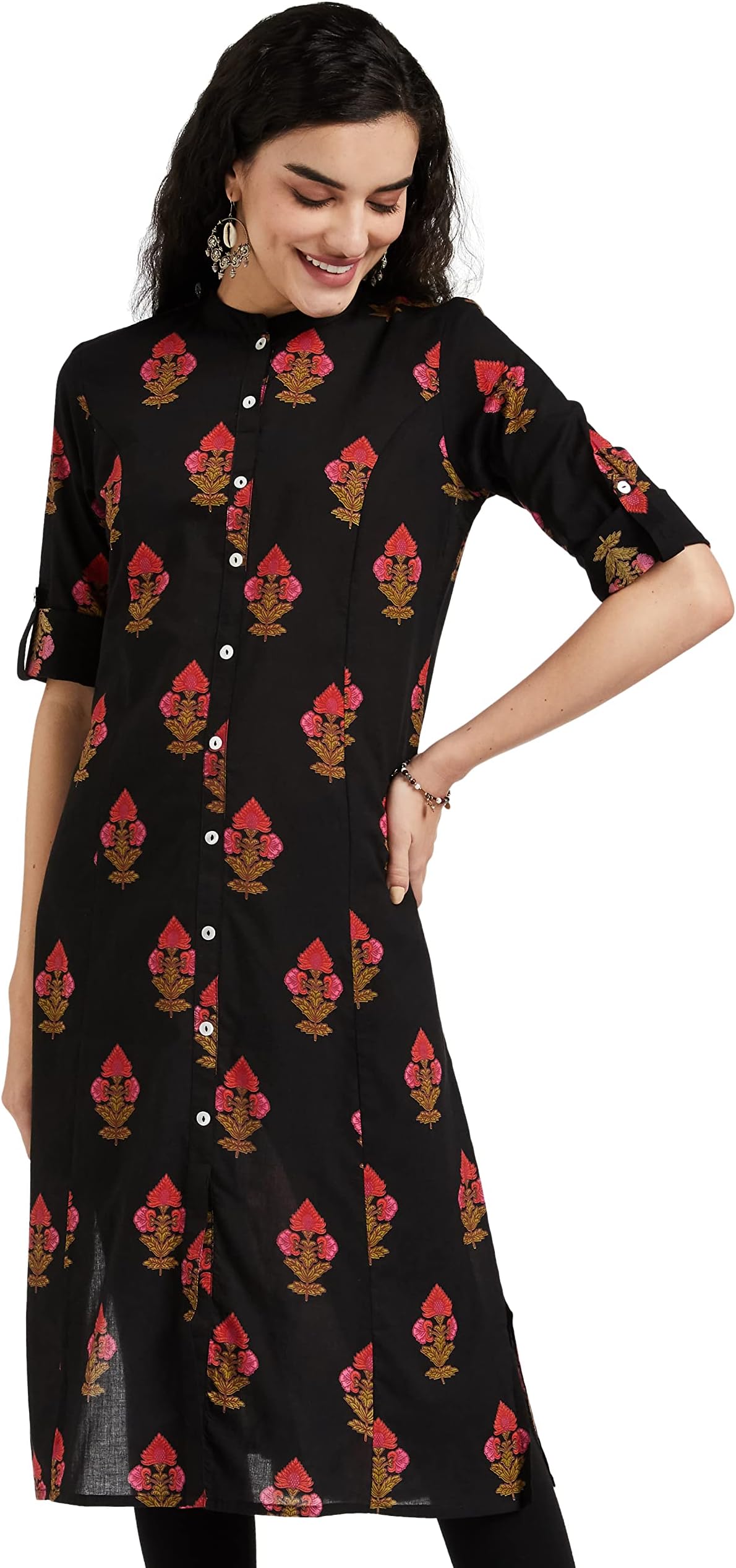 Amazon Brand - MyxWomen's Screen Print Regular Fit Kurti