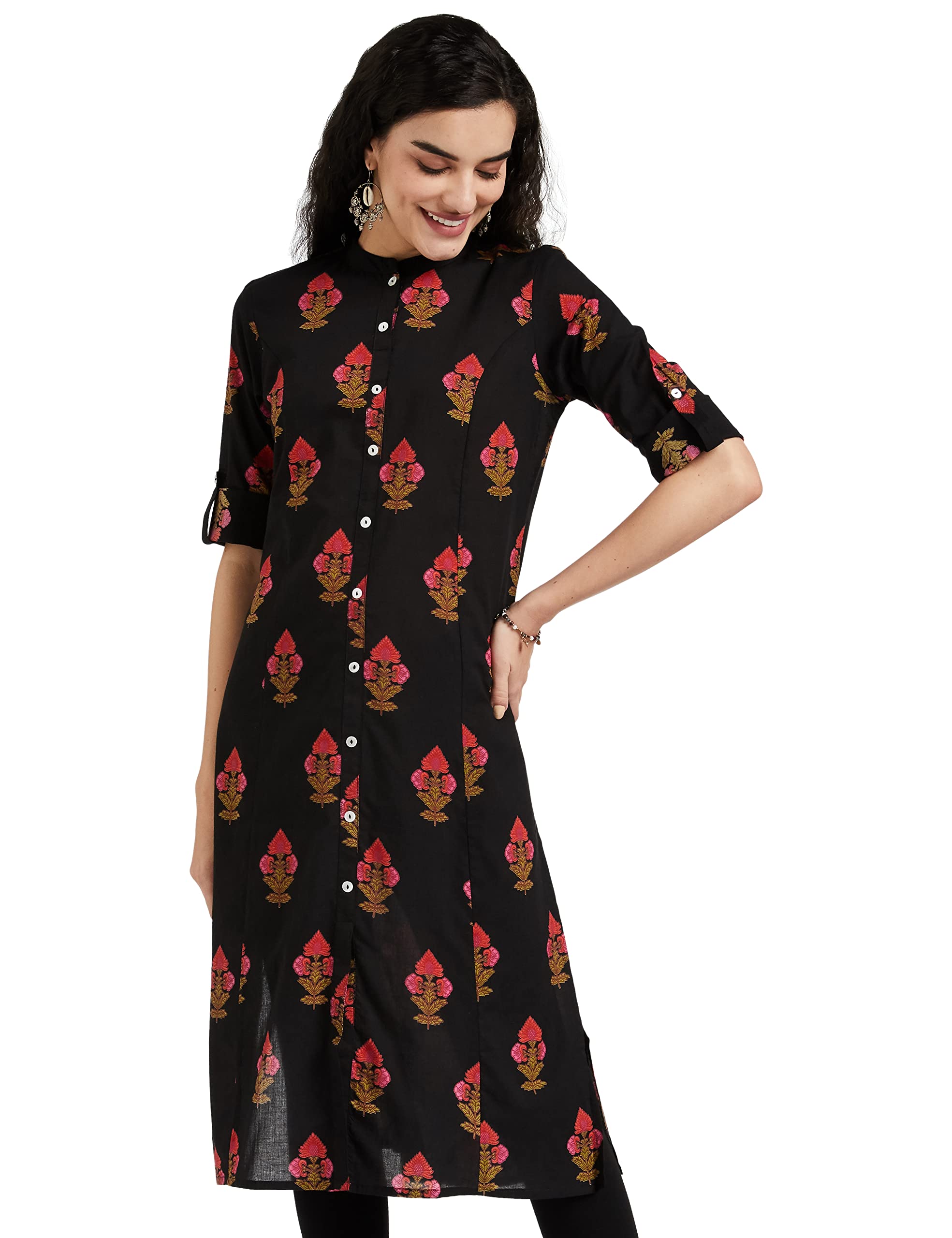 Amazon Brand - MyxWomen's Screen Print Regular Fit Kurti