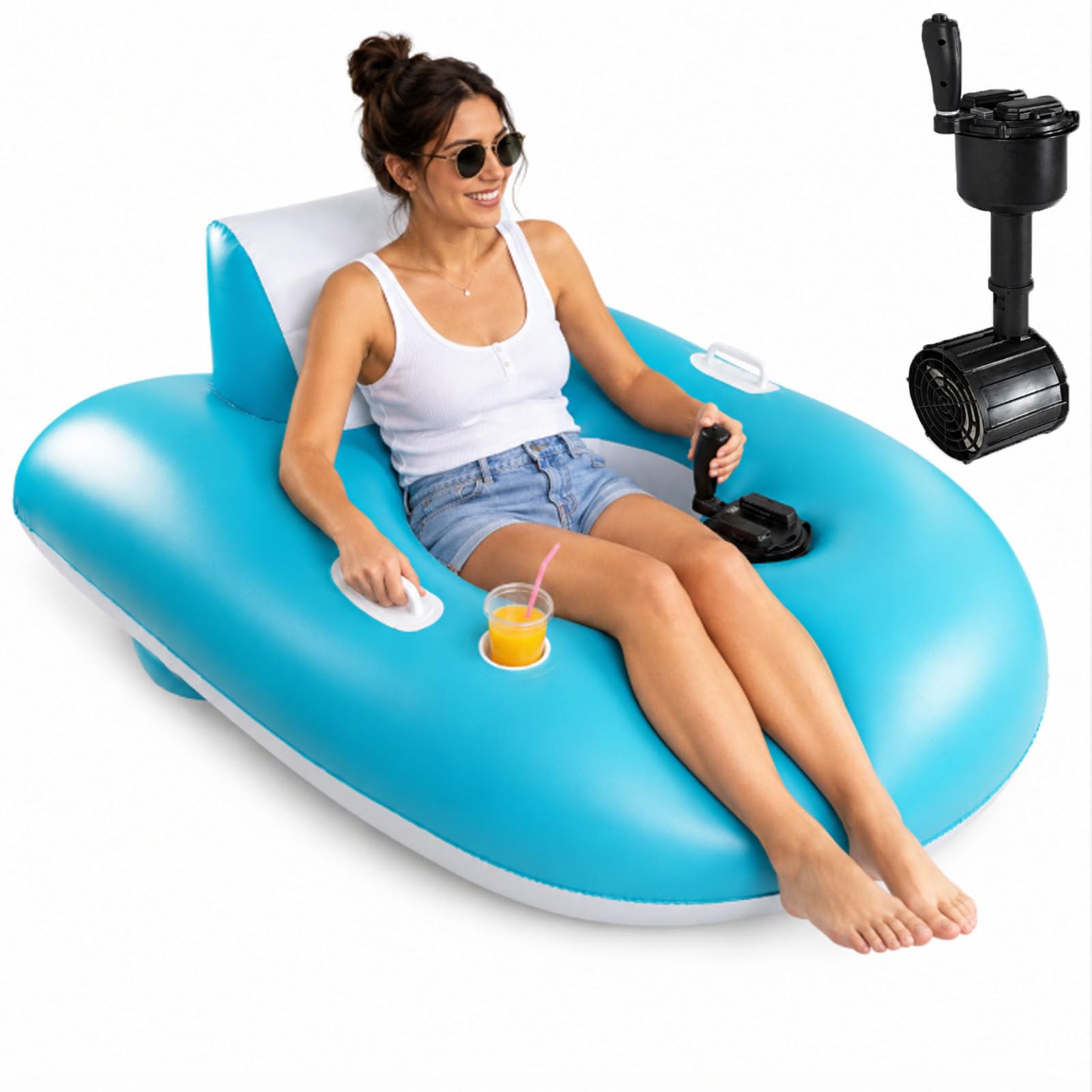 smafoseedding Motorized Pool Float For Adults, 50w Electric Inflatable Pool Lounger With 360° Spin, Cup Holder, Backrest, Supports 265lbs,Portable River Run Tube For Pool, Lake,River & Sea Floating