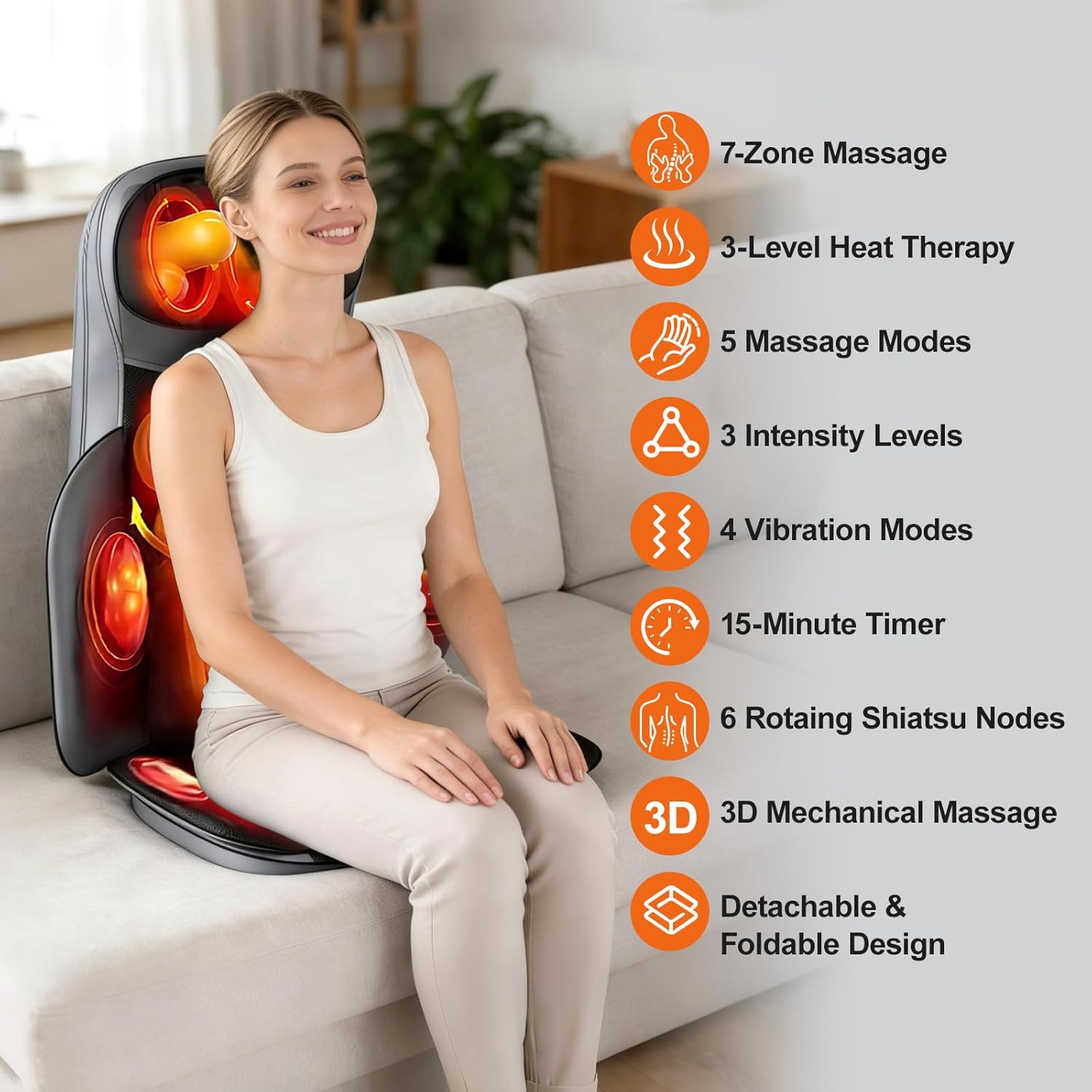 Beloving Full Body Massage Mat with Shiatsu Neck & Back Massager, Deep-Kneading Nodes Foot Massager, Heat Light & Vibration Chair Pad Adjustable Massage Chair Mat for Relaxation, Use at Home Office