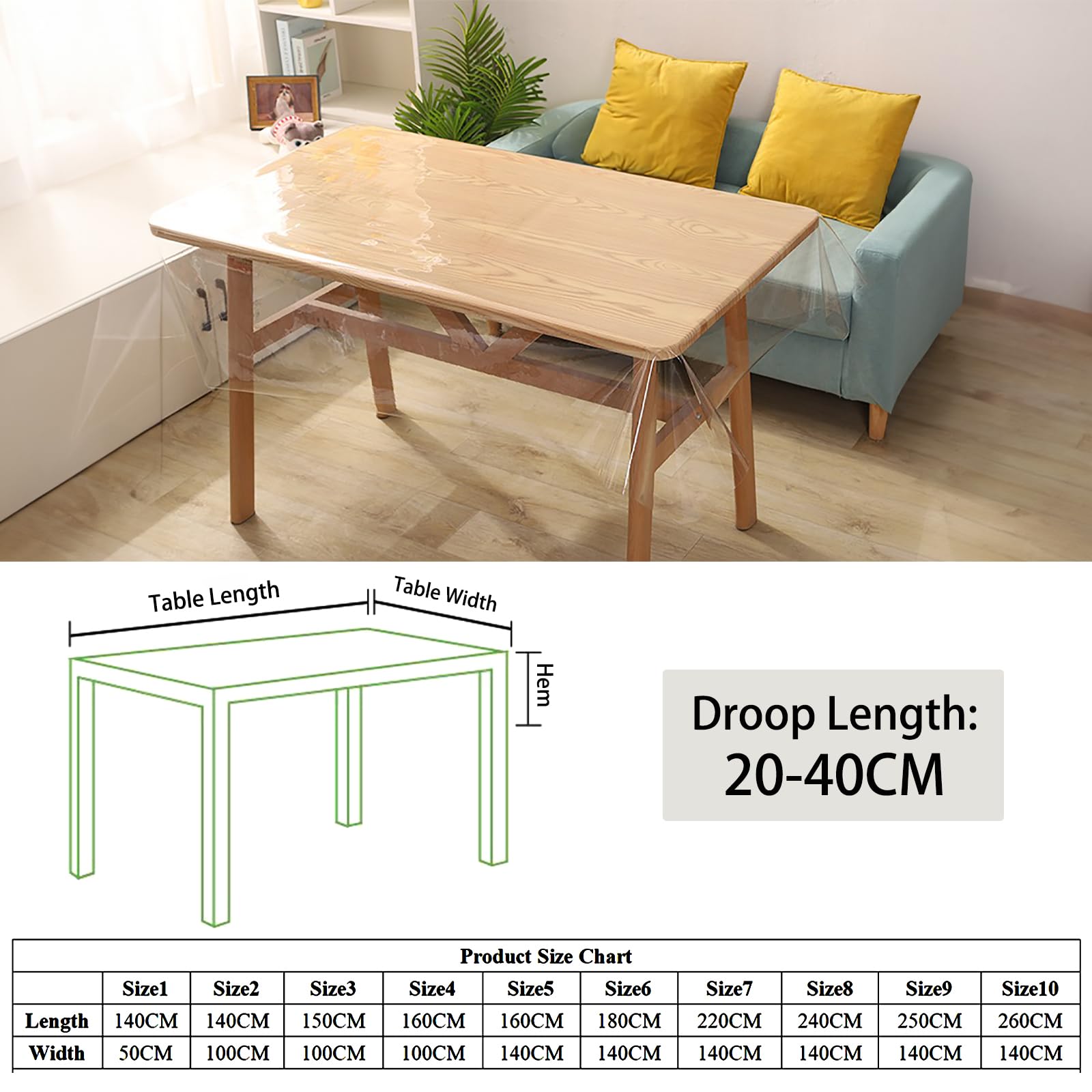 Tovaglia PVC Trasparente, 140X180CM Copri Tavolo PVC Trasparente Rettangolare, Pellicola Protettiva in PVC Lavabile, Impermeabile Tovaglia Plastica da Esterno, Protezione da Tavolo Matrimonio