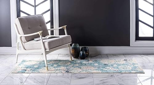 Miniatura 3 de Unique Loom Positano Collection - Alfombra moderna de estilo costero de coral con conchas de langosta en azul claro (3 x 10 pies)