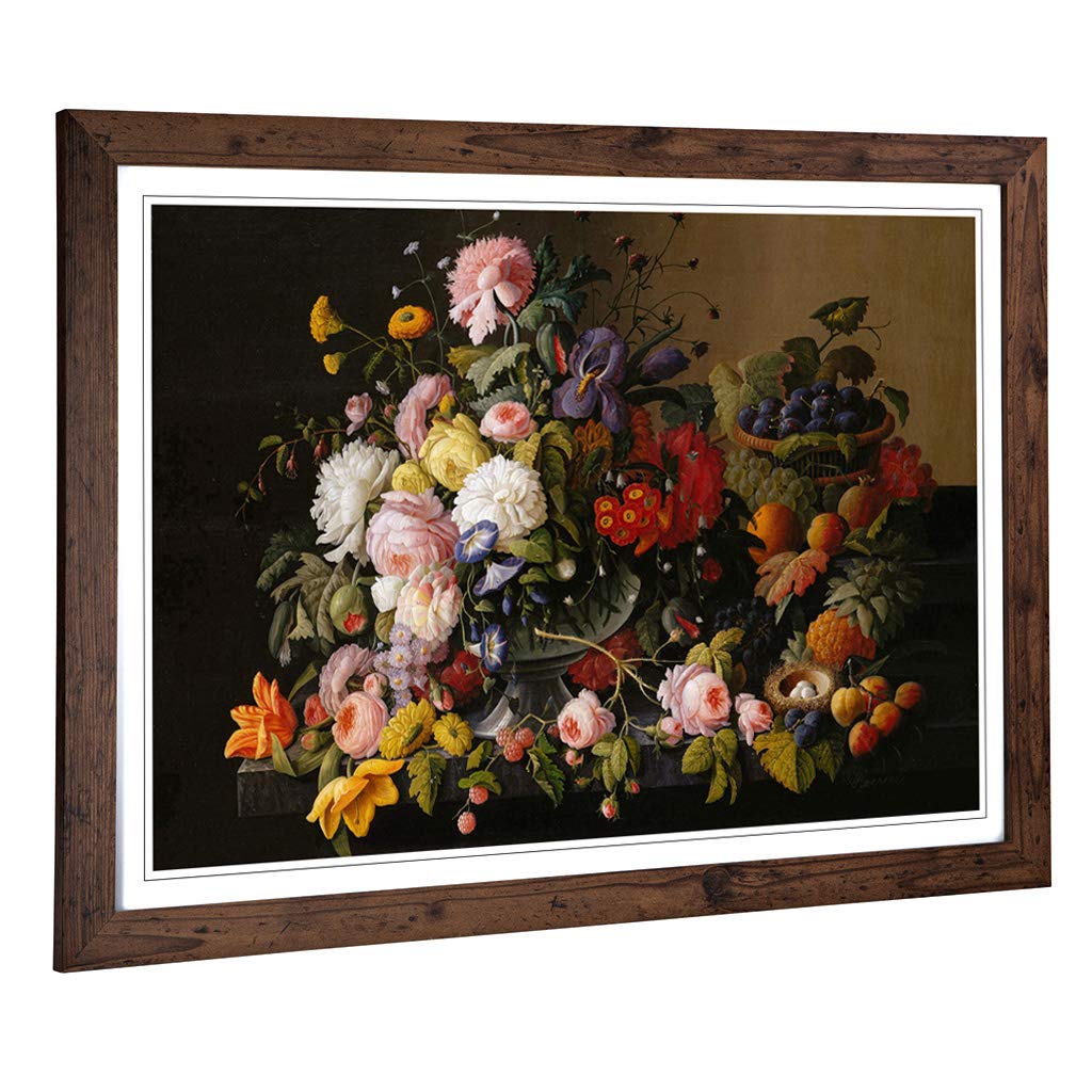 Big Box Art Framed Print of Severin Roesen Still Life Flowers Design | Wall Art Picture | Home Decor for Kitchen, Living Room, Bedroom, Hallway, Walnut, A2 / 24.5x18 Inch / 62x45cm