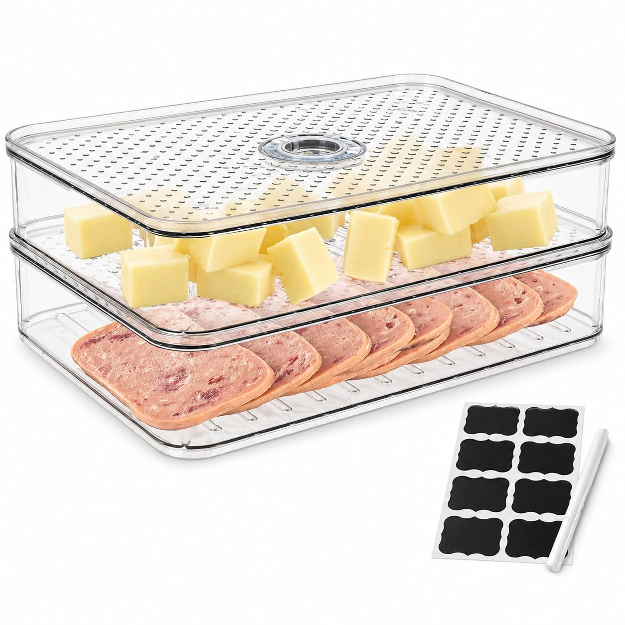 Photo 1 of Yomjarl 2 Layers Cheese Lunch Meat Storage Container for Fridge,Deli Food Storage Container with Lids,Refrigerator Organizers and Storage for Cheese,Cold Cuts, Bacon,Ham,Sandwich Meat KeeperLPNPMGO1746305