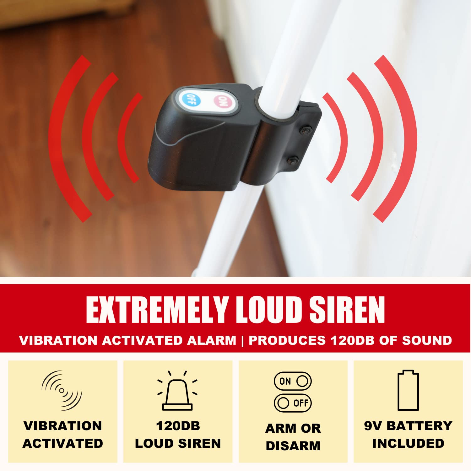 SECURITYMAN Barra de seguridad 2 en 1 para puerta con alarma y tope de puerta corrediza con sirena de 120 db, hierro resistente nominal para 400 libras (protege contra arañazos) nuevo modelo para una