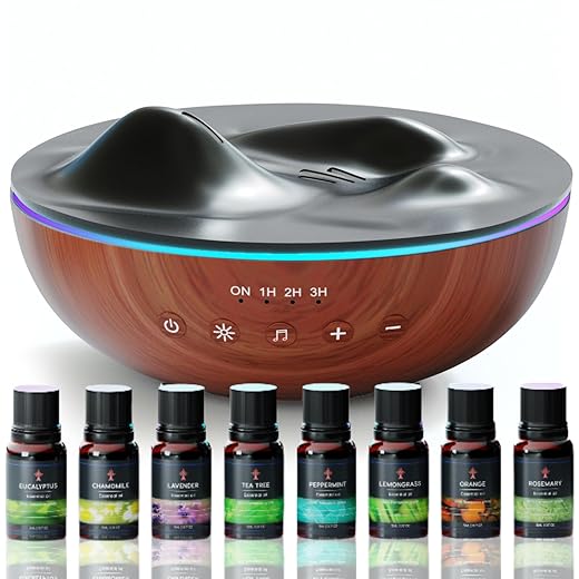 Innovative Aromatherapy Oil Diffuser with Essential Oil Set for Large Room, Zen Design, 6 Relaxing Sounds, White Noise Machine, 7 Night Lights, Ultrasonic Super Quiet Cool Mist Aroma Humidifier