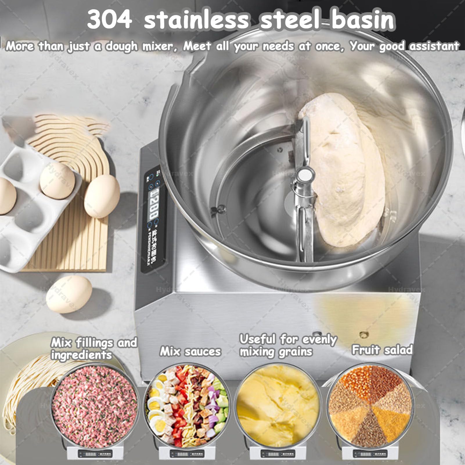 Impastatrice commerciale, macchina impastatrice a doppia rotazione con ciotola in acciaio inossidabile per uso alimentare, coperchio e timer, impastatrice a spirale elettrica per ristoranti 8kg