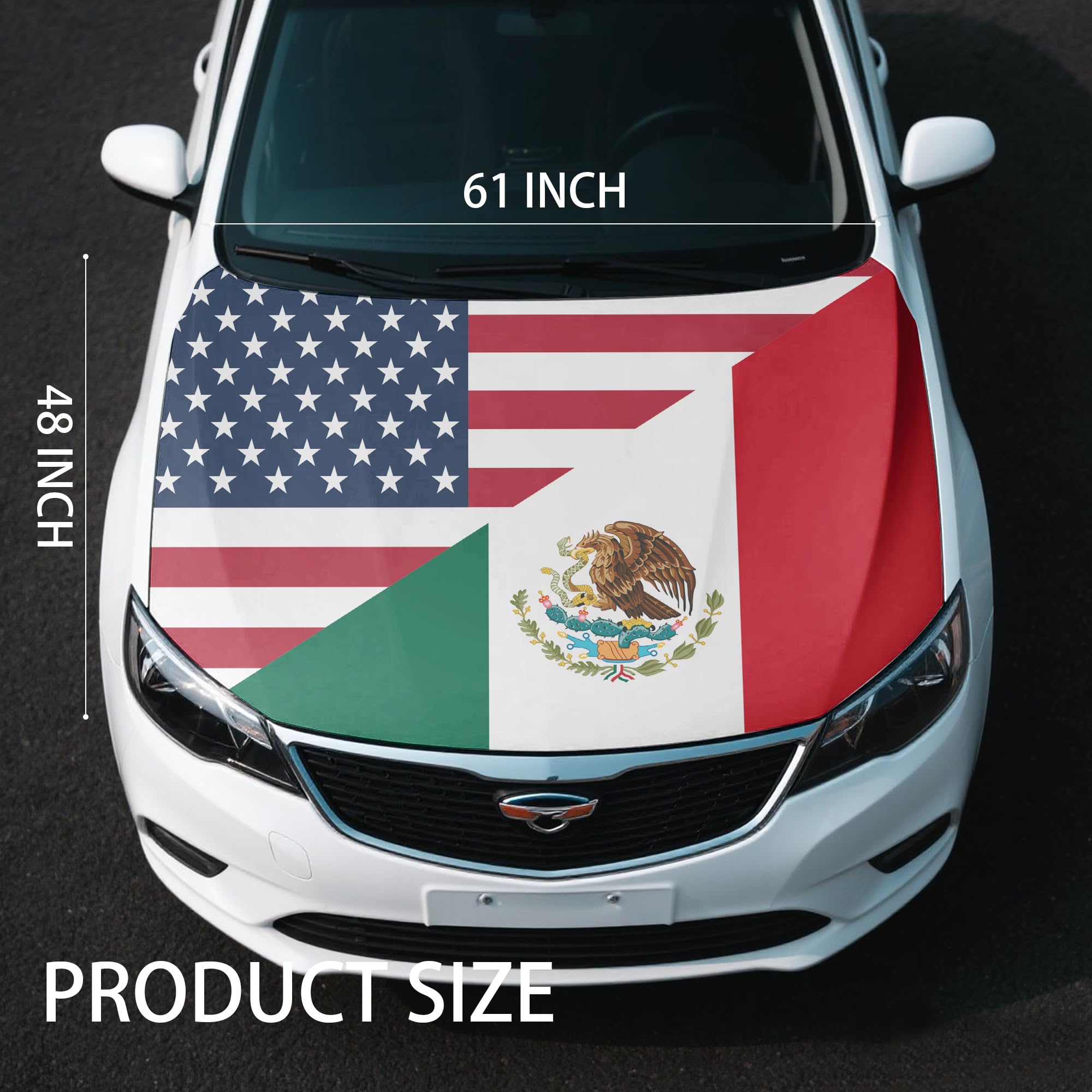 Mexico AME rica Friendship Flag Car Hood Cover, 4 x 5 Feet, Elastic Fabric, Vehicle Bonnet Banner