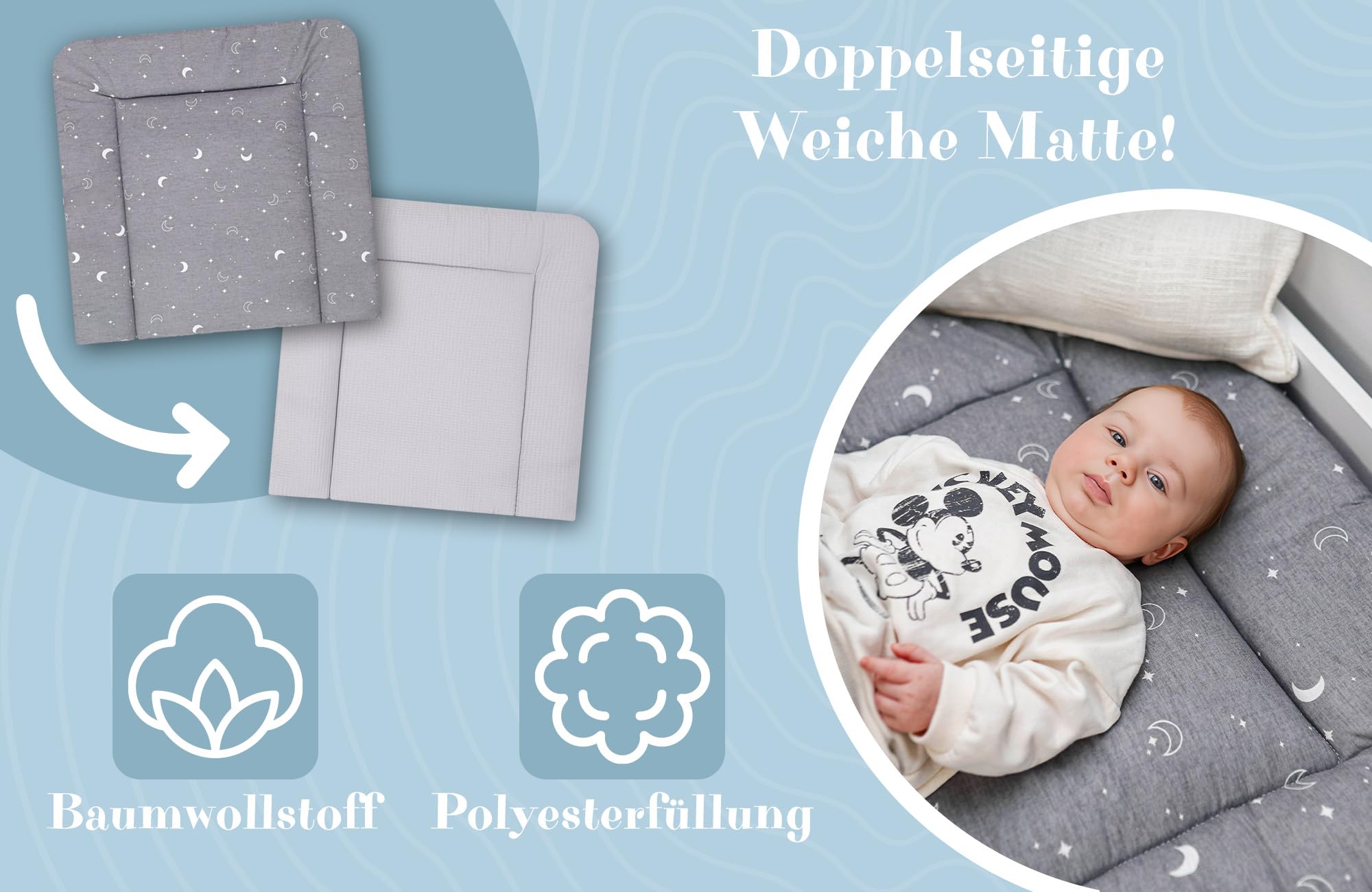 Colchon cambiador bebe comoda 75x72 cm - colchón de algodón impermeable y plegable portátil para cómoda fácil de limpiar cojin muda trocador fraldas colchoneta 75 x 72 Oeko-Tex Mond