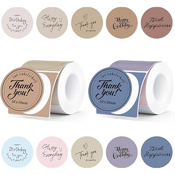 2 Rolls Round Thermal Labels 50 mm x 50 mm Thermal Labels Multicoloured Labels Thermal Stickers for Thank You Card Not Compatible with Niimbot Dymo or Brother 140 Pieces/1 Roll Pink+Brown