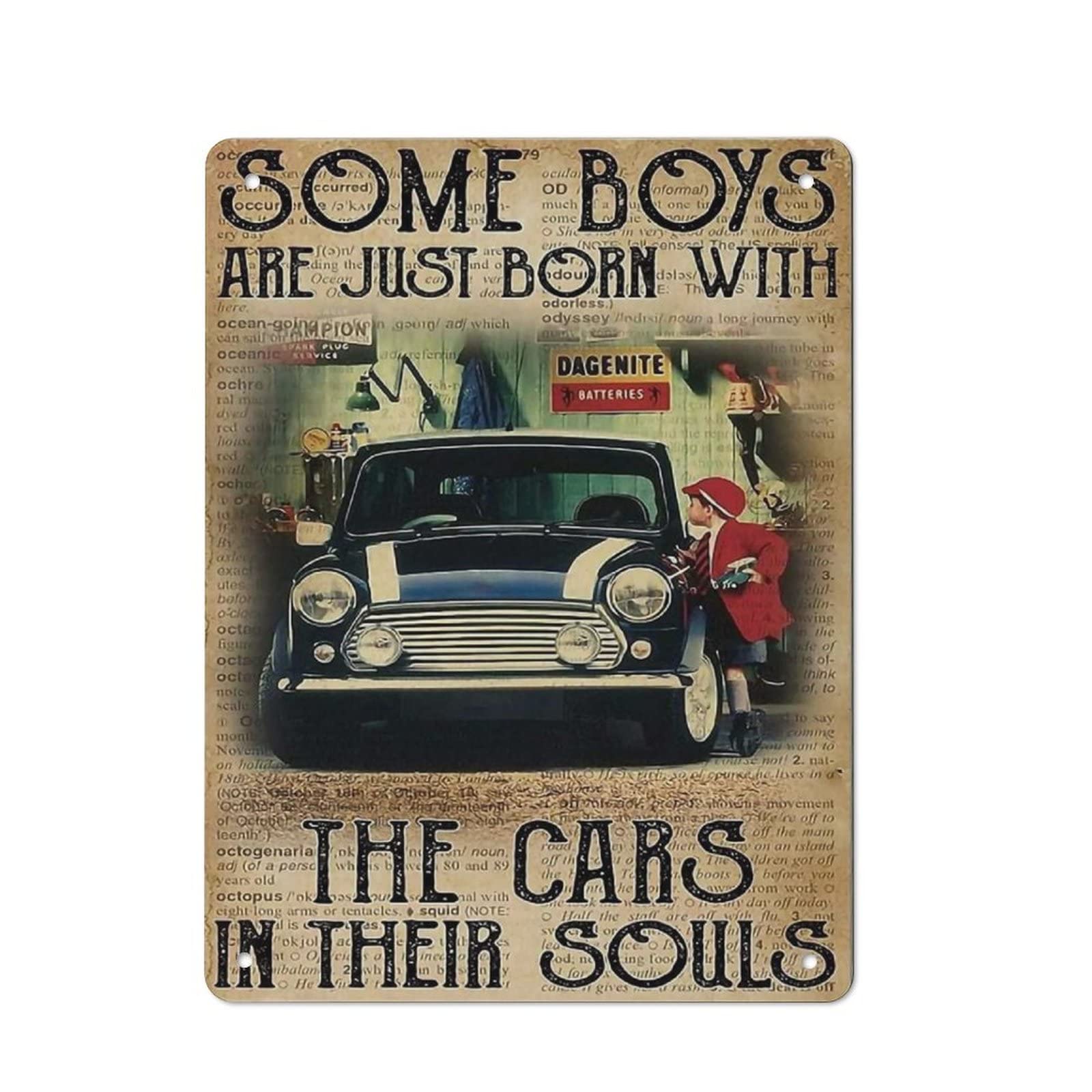 AOOEDM Some Boys Are Just Born With The Cars in Their Souls Metal Tin Sign for Home Bar Pub Kitchen Wall Art Deocr Man Cave Vintage Metal Sign Poster Plaque Signs Quotes Sign