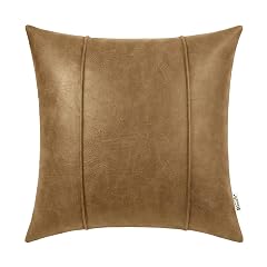 BRAWARM Khaki Leather Throw Pillow Covers 22 X 22 Inches Faux Leather Pillow Cover with Piping Hand Stitched